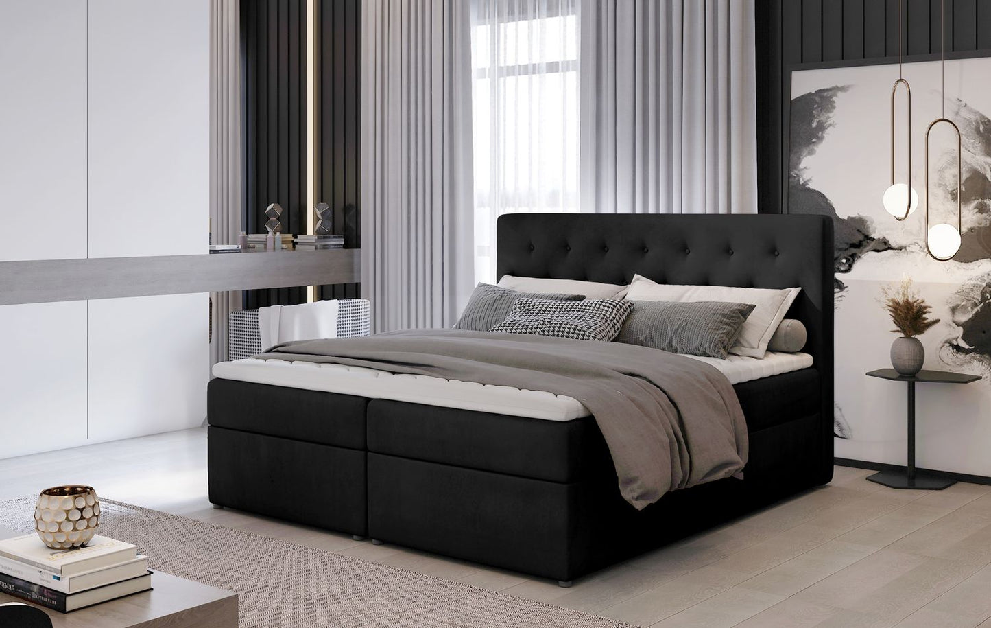 Continental Double Bed West Lugano 1 | size: Length: 215cm, Width: 160cm, Height: 115cm | color: Monolith | image: 1 | variant: 1012952