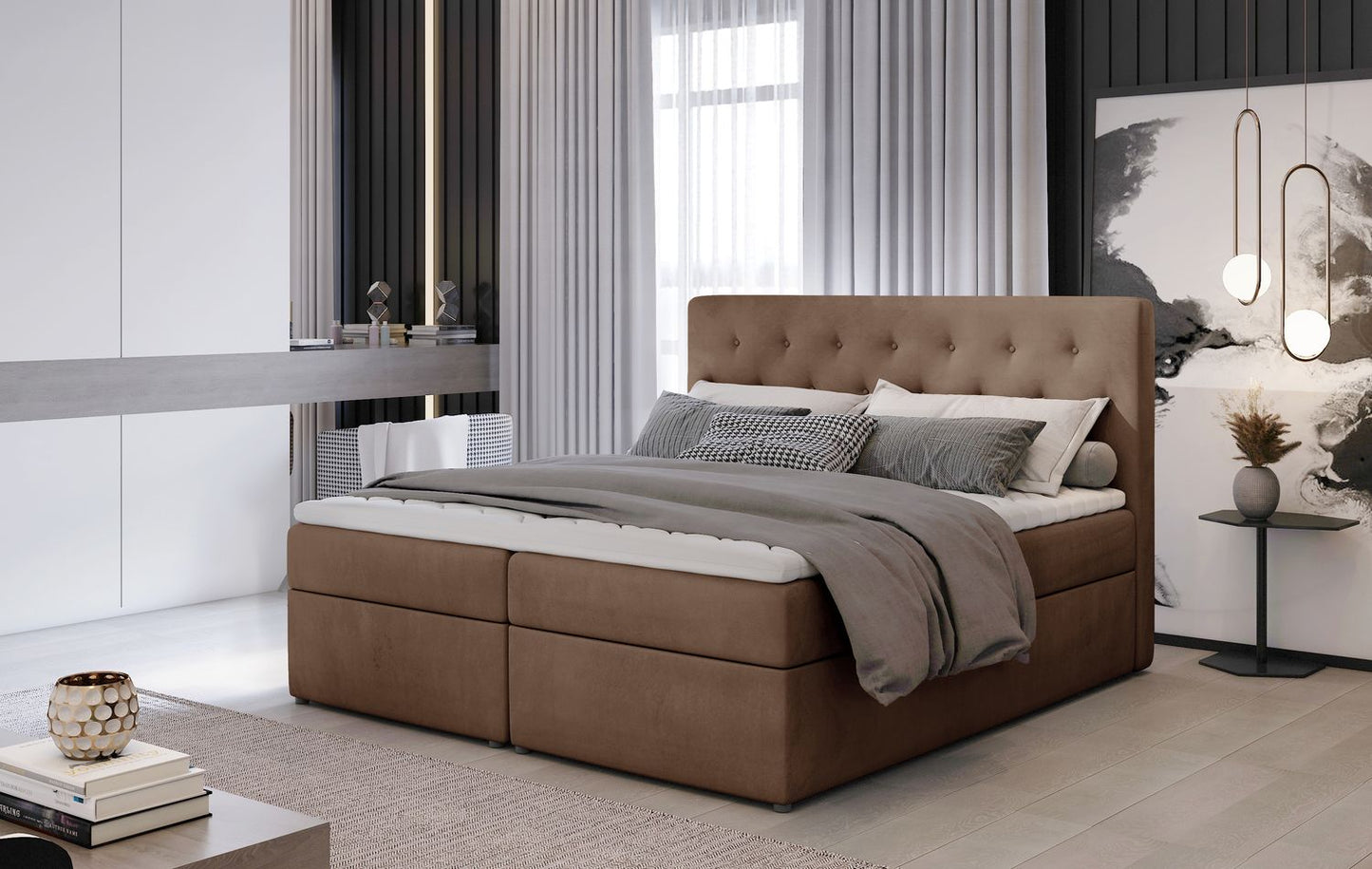 Continental Double Bed West Lugano 2 | size: Length: 215cm, Width: 180cm, Height: 115cm | color: Beige | image: 1 | variant: 1012962