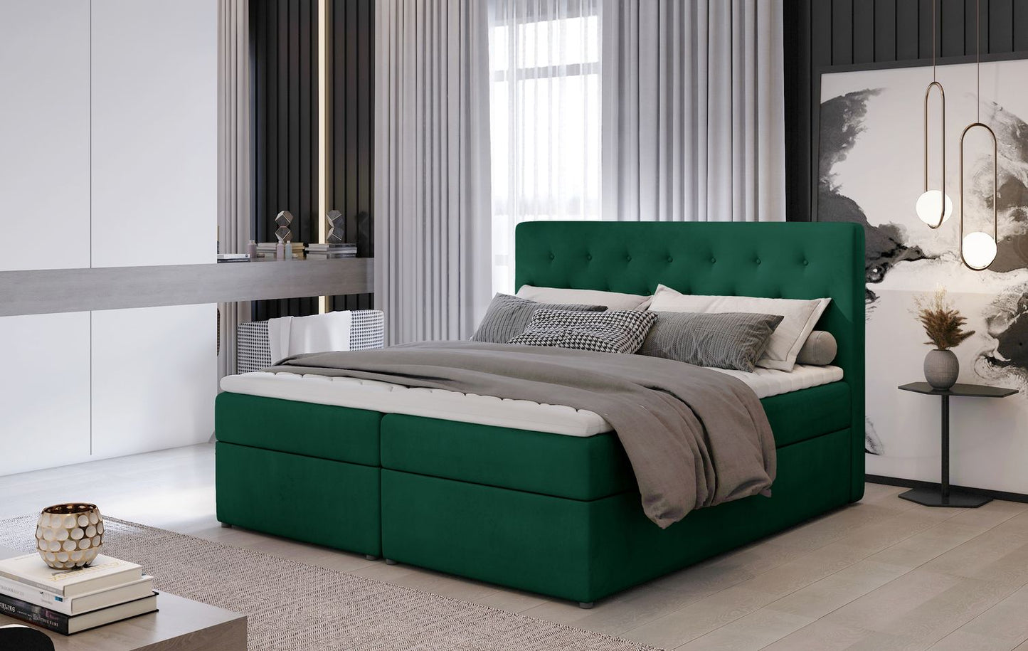 Continental Double Bed West Lugano 2 | size: Length: 215cm, Width: 180cm, Height: 115cm | color: Green | image: 1 | variant: 1012964