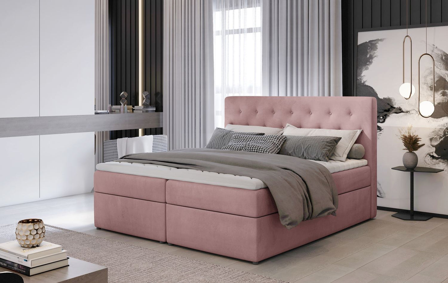 Continental Double Bed West Lugano 2 | size: Length: 215cm, Width: 180cm, Height: 115cm | color: Mat/Velvet | image: 1 | variant: 1012968