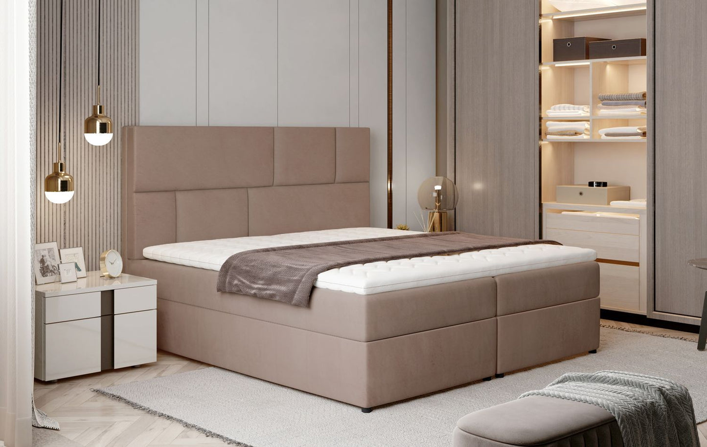 Continental Double Bed West Osaka 1 | size: Length: 210cm, Width: 165cm, Height: 124cm | color: Beige | image: 1 | variant: 1012697