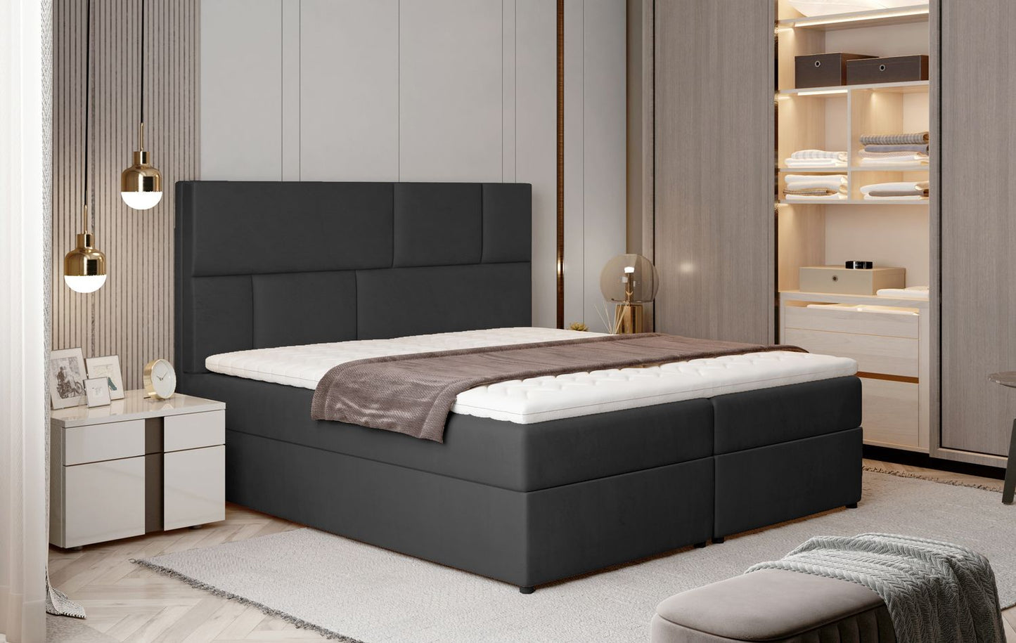 Continental Double Bed West Osaka 1 | size: Length: 210cm, Width: 165cm, Height: 124cm | color: Monolith | image: 1 | variant: 1012699