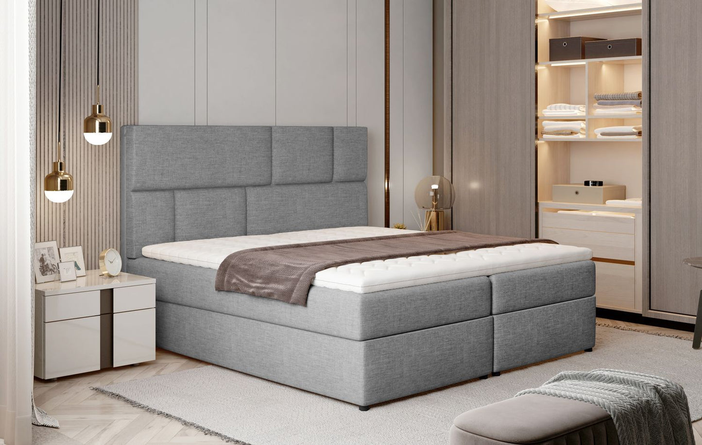 Continental Double Bed West Osaka 1 | size: Length: 210cm, Width: 165cm, Height: 124cm | color: Sawana | image: 1 | variant: 1012701
