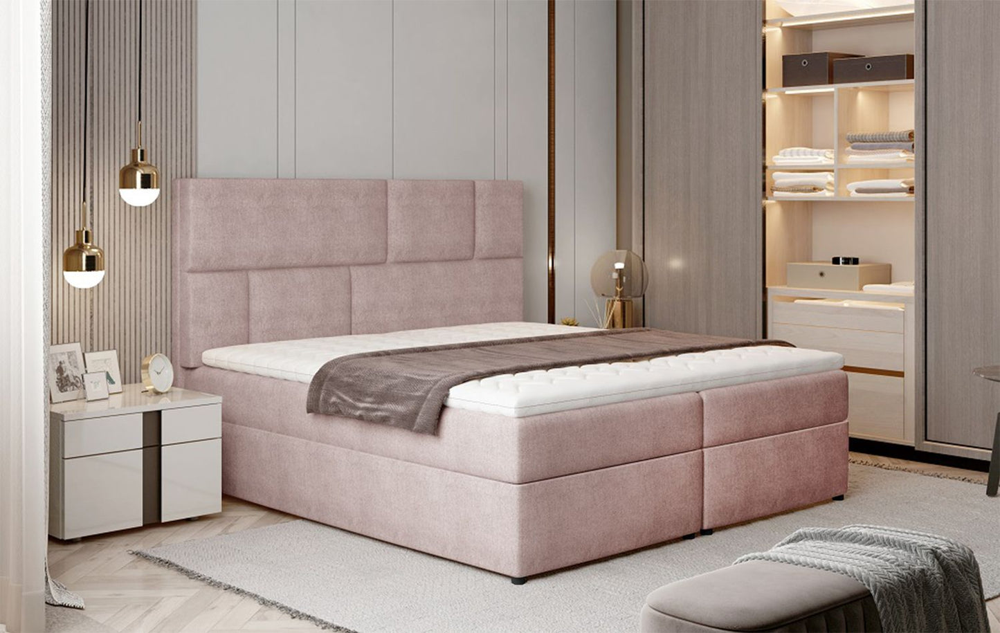 Continental Double Bed West Osaka 2 | size: Length: 210cm, Width: 185cm, Height: 124cm | color: Omega | image: 1 | variant: 1012722