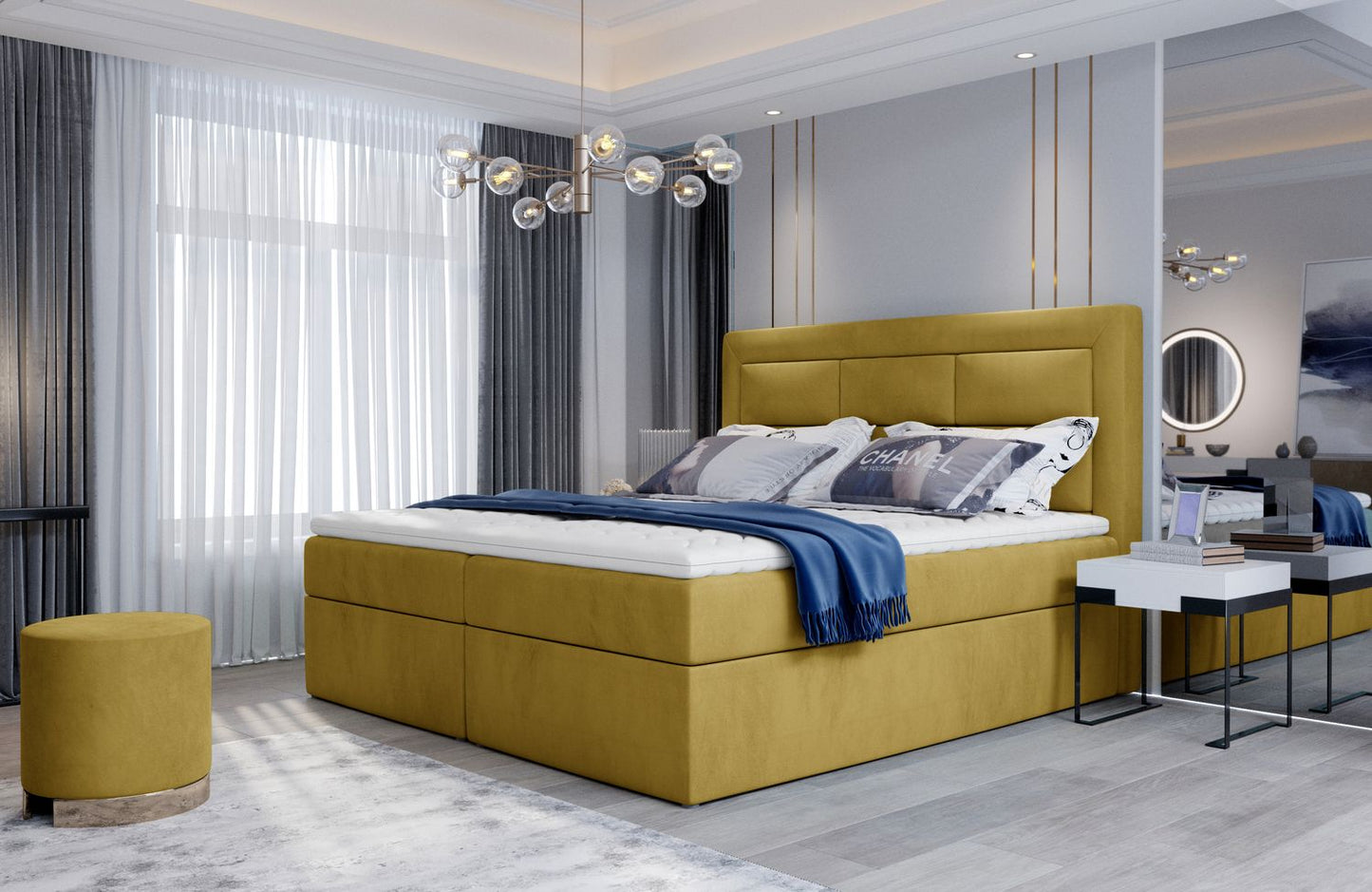 Continental Double Bed West Rouen 2 | size: Length: 215cm, Width: 180cm, Height: 115cm | color: Yellow | image: 1 | variant: 1013540