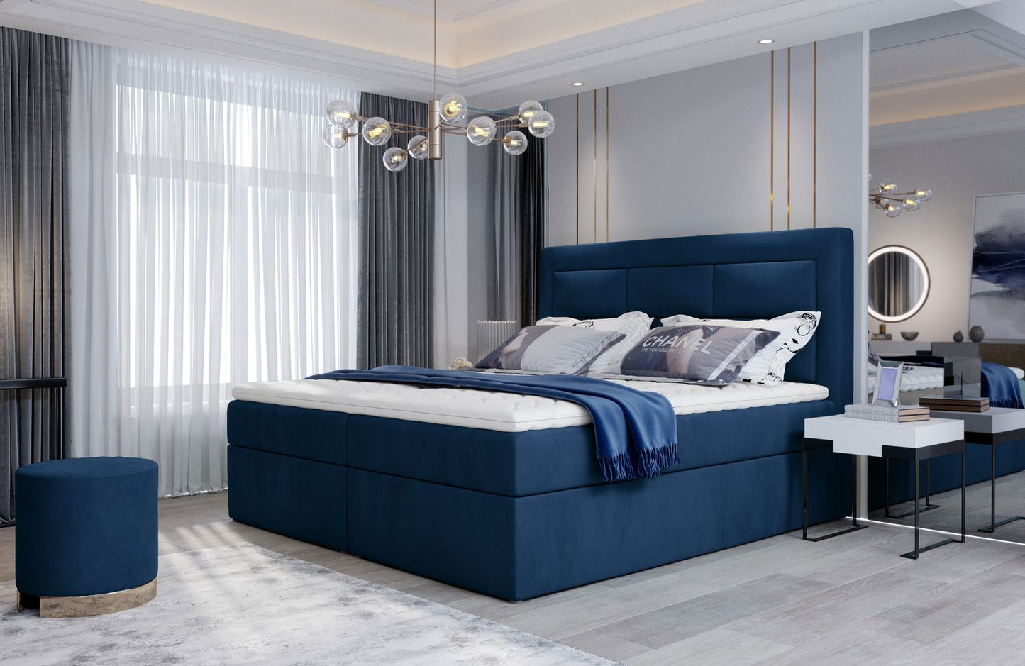 Continental Double Bed West Rouen | size: Length: 215cm, Width: 140cm, Height: 115cm | color: Blue | image: 1 | variant: 1013491