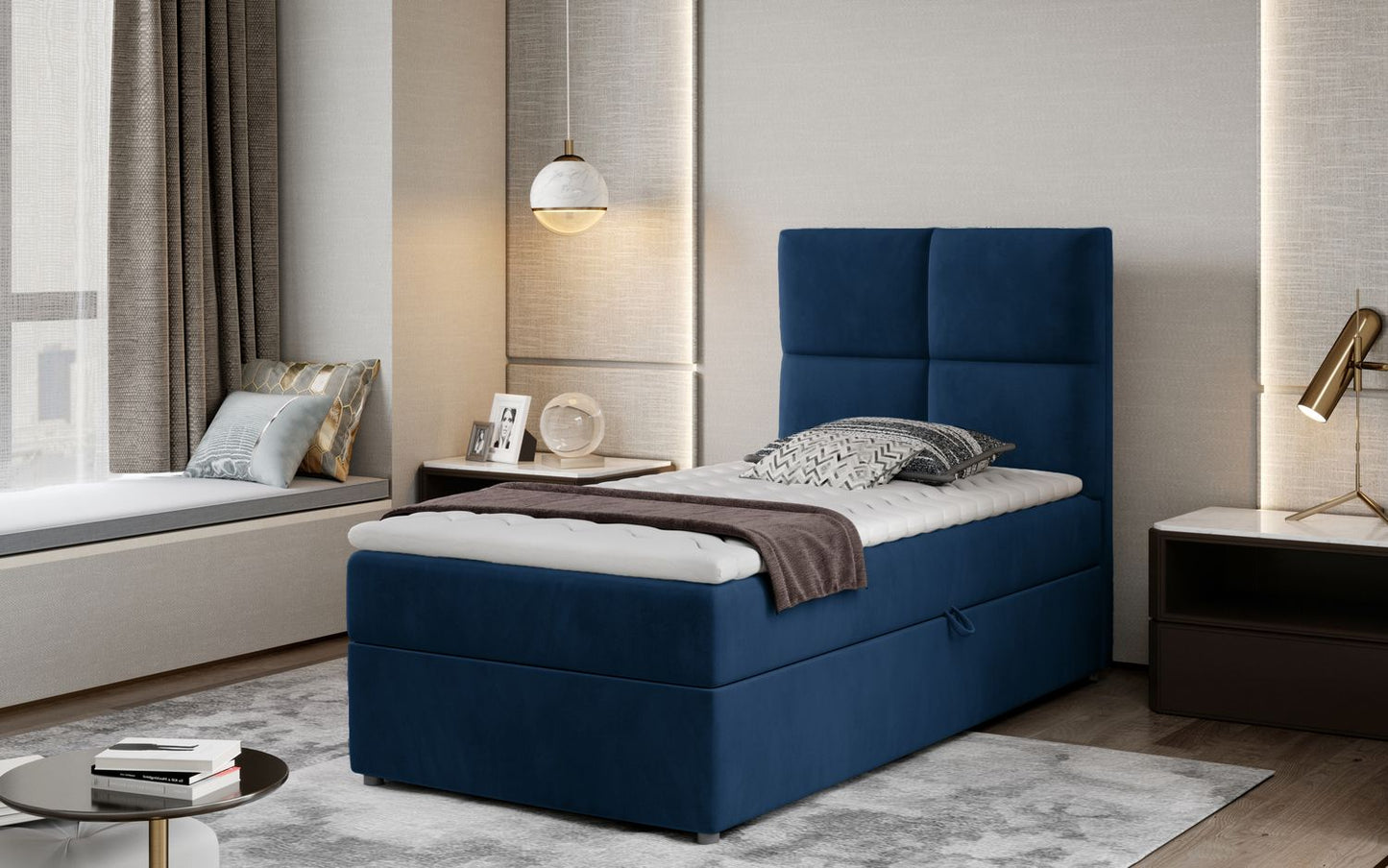 Continental Single Bed East Winterthur | size: Length: 210cm, Width: 90cm, Height: 108cm | color: Blue | image: 1 | variant: 1013619