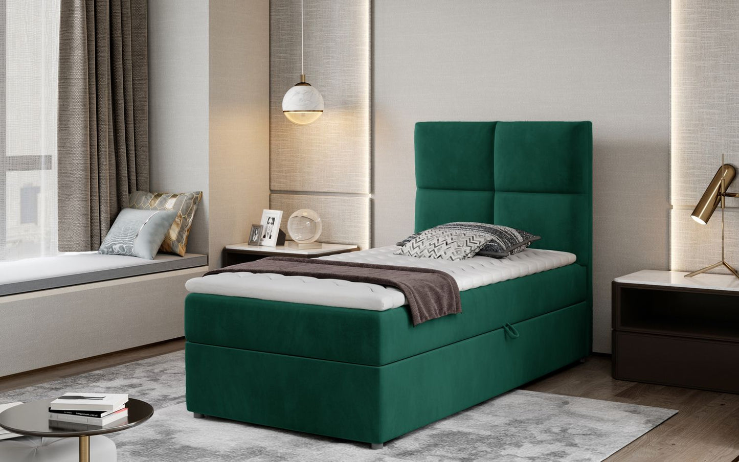 Continental Single Bed East Winterthur | size: Length: 210cm, Width: 90cm, Height: 108cm | color: Green | image: 1 | variant: 1013616