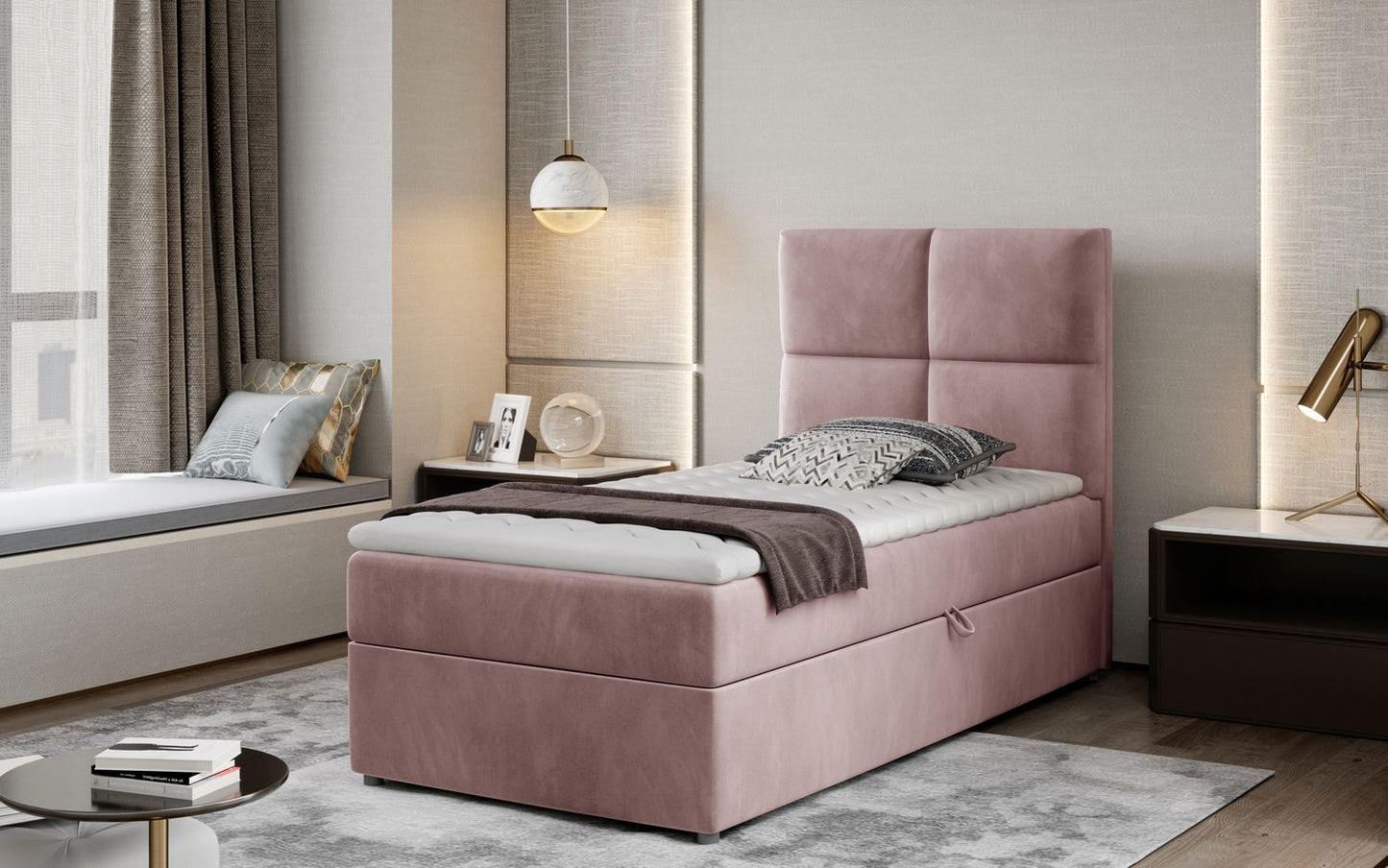 Continental Single Bed East Winterthur | size: Length: 210cm, Width: 90cm, Height: 108cm | color: Monolith | image: 1 | variant: 1013618
