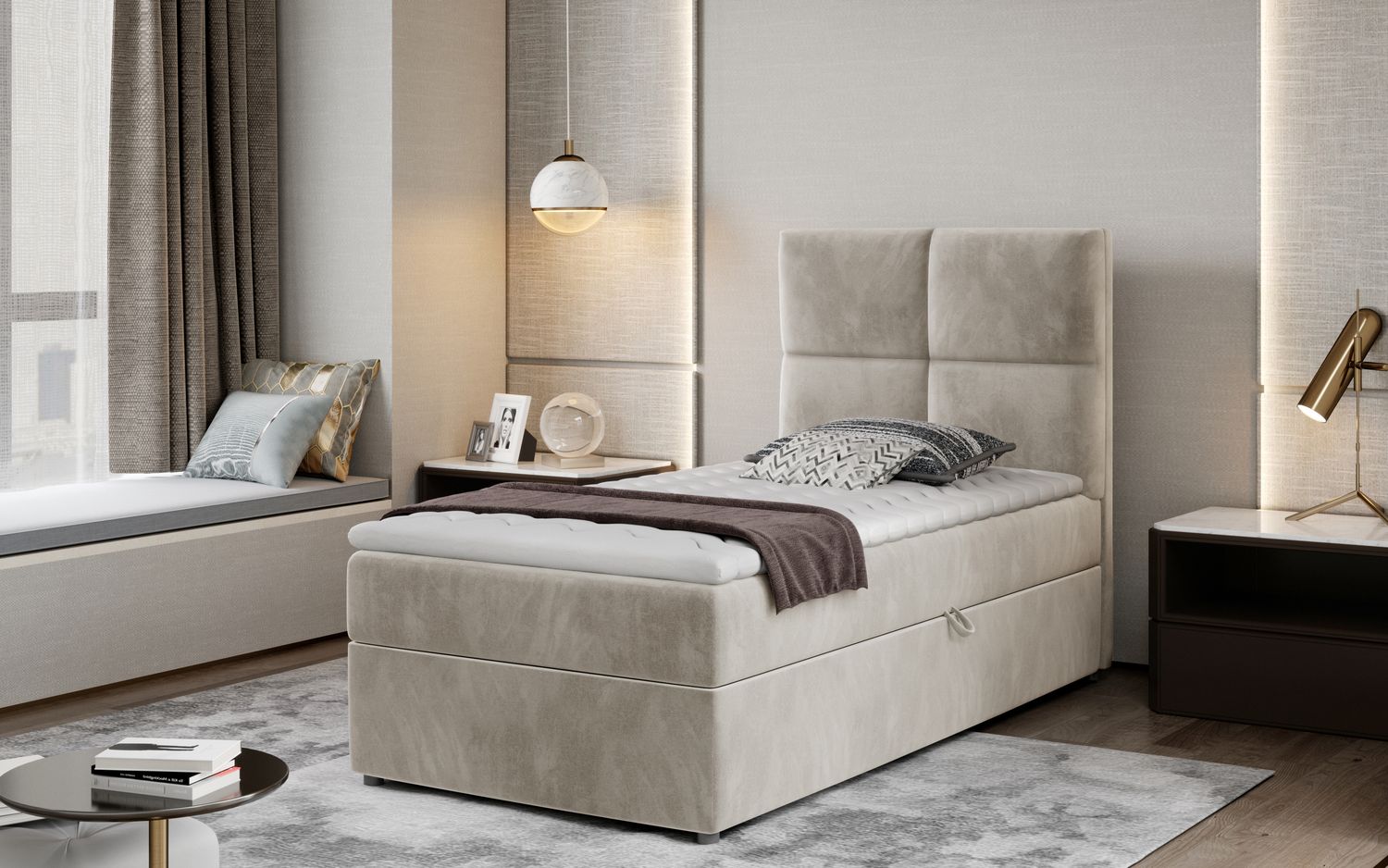 Continental Single Bed East Winterthur | size: Length: 210cm, Width: 90cm, Height: 108cm | color: Paros | image: 1 | variant: 1013621
