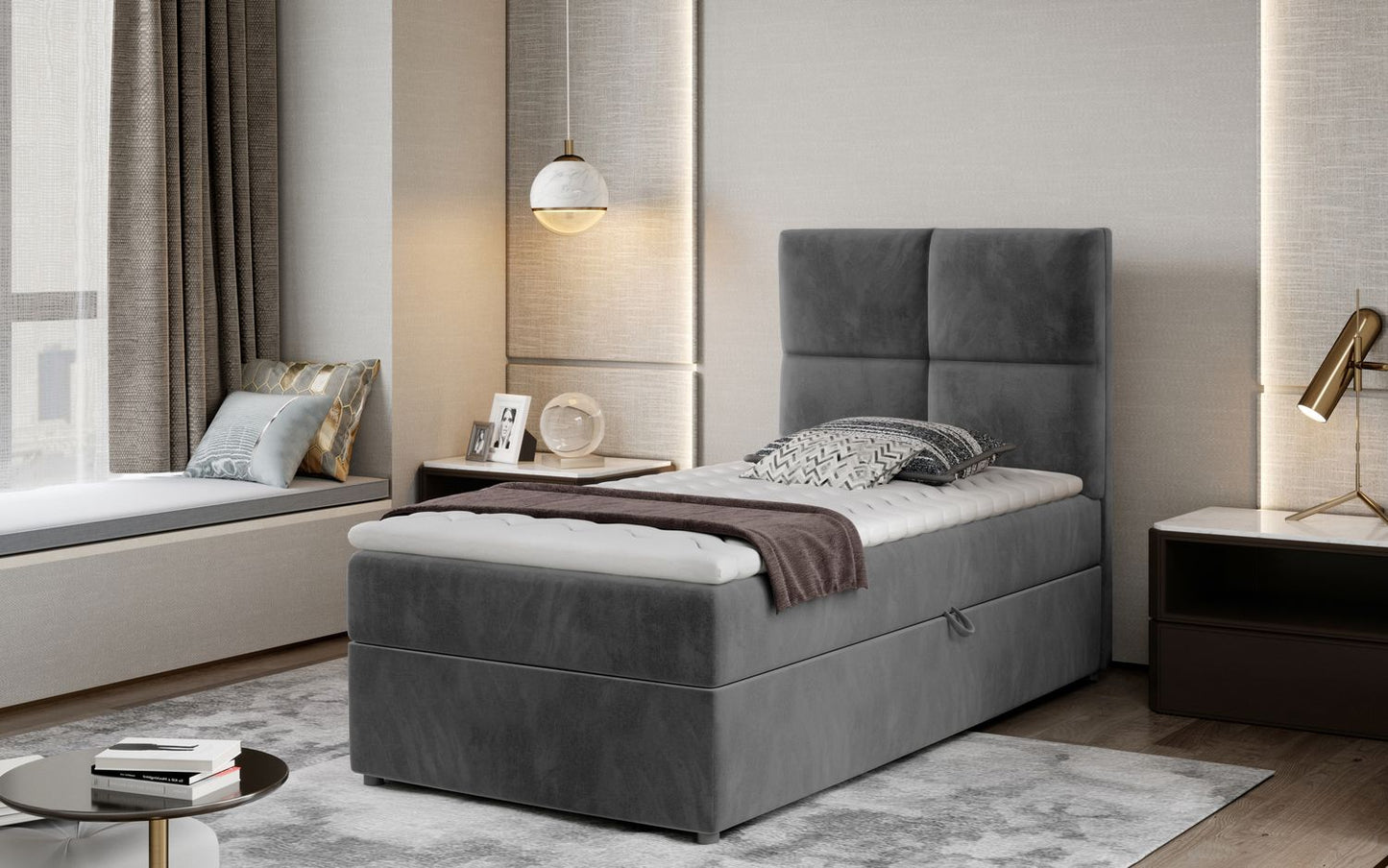 Continental Single Bed East Winterthur | size: Length: 210cm, Width: 90cm, Height: 108cm | color: Paros | image: 1 | variant: 1013623