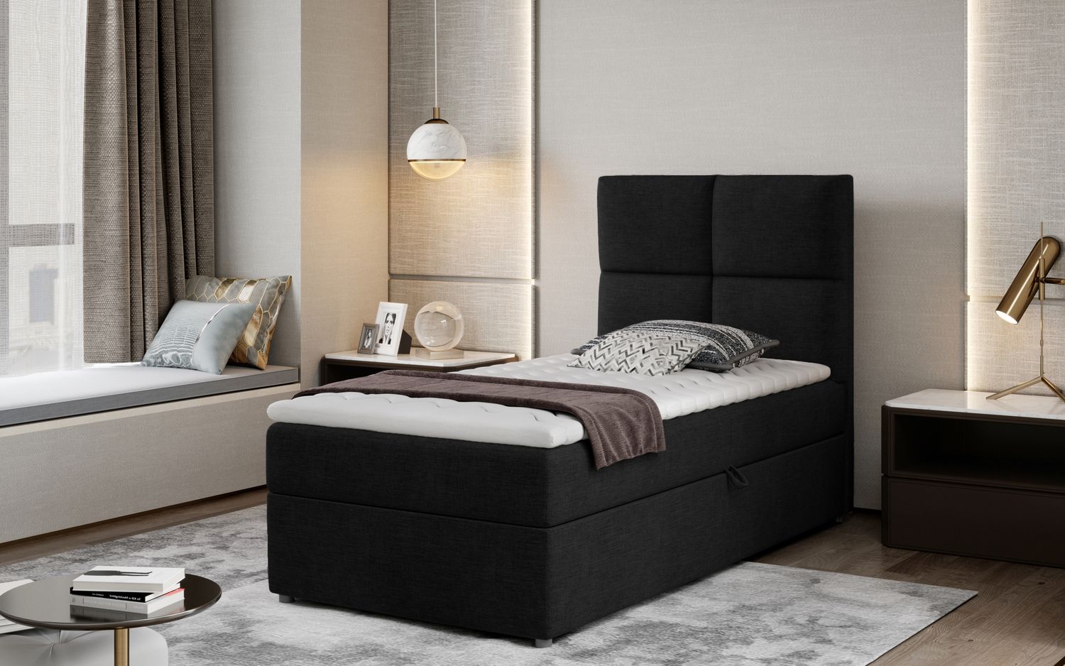 Continental Single Bed East Winterthur | size: Length: 210cm, Width: 90cm, Height: 108cm | color: Sawana | image: 1 | variant: 1013624
