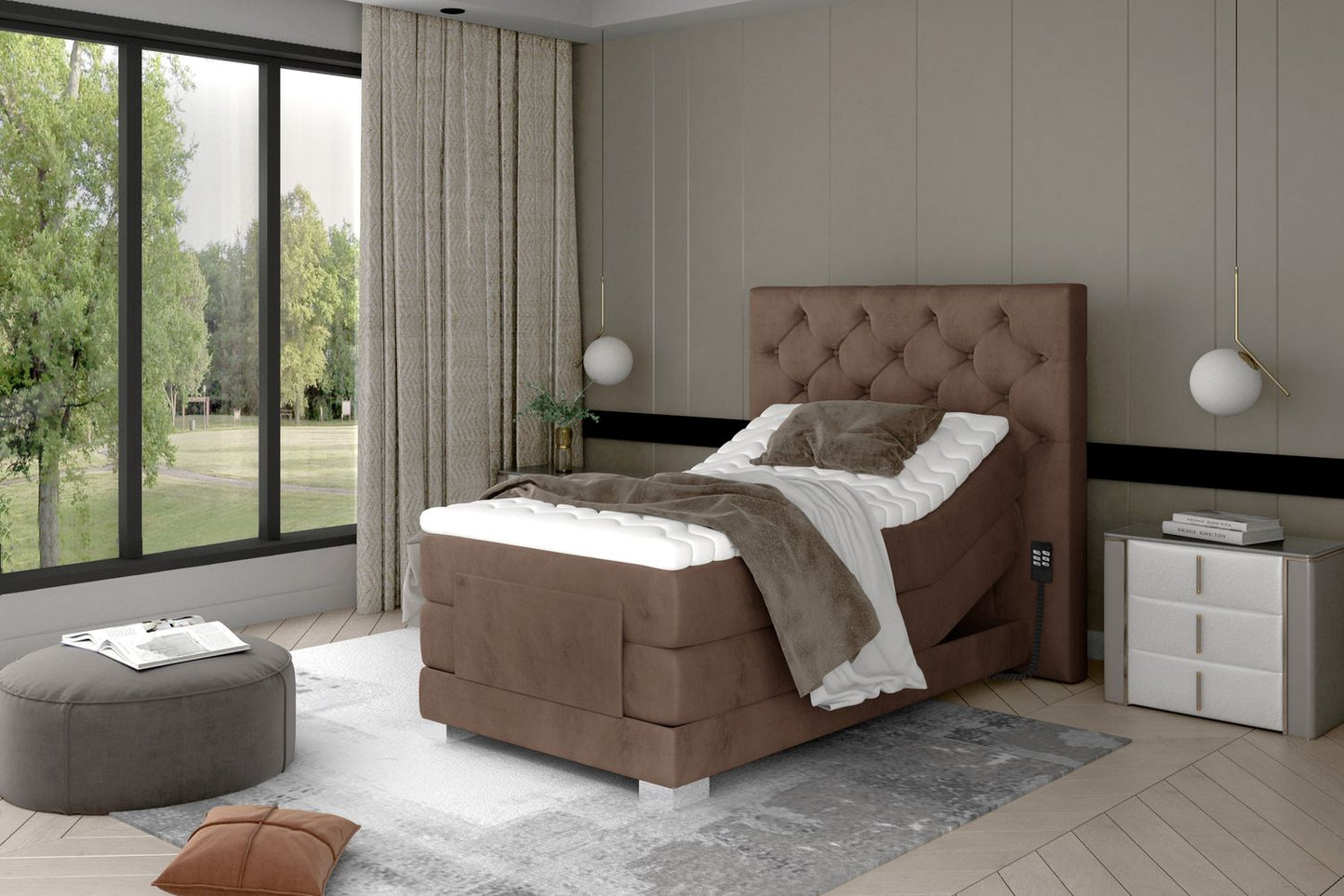 Continental Single Bed Sunderland | size: Length: 217cm, Width: 109cm, Height: 130cm | color: Beige | image: 1 | variant: 1013603