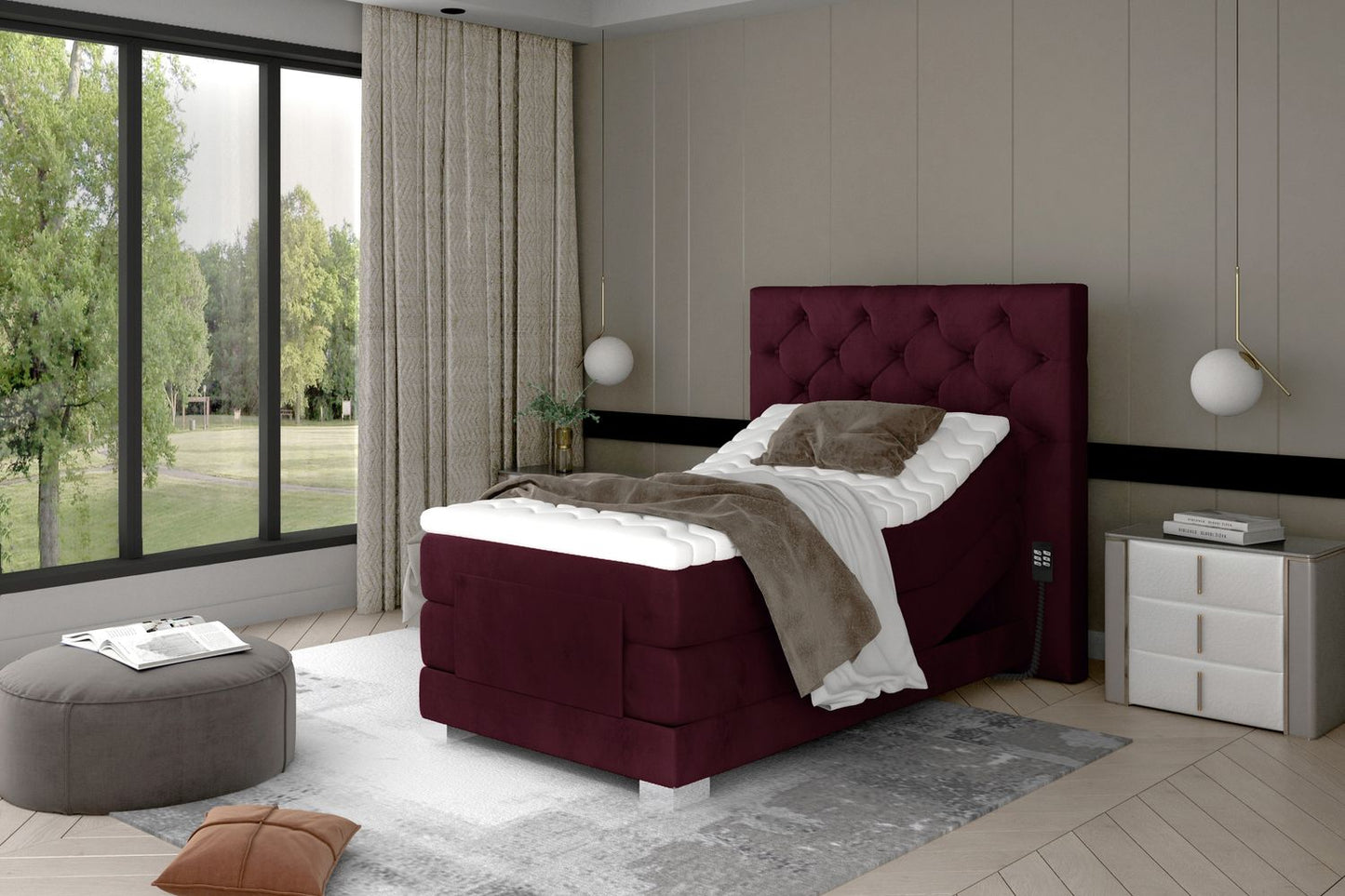 Continental Single Bed Sunderland | size: Length: 217cm, Width: 109cm, Height: 130cm | color: Mat/Velvet | image: 1 | variant: 1013610