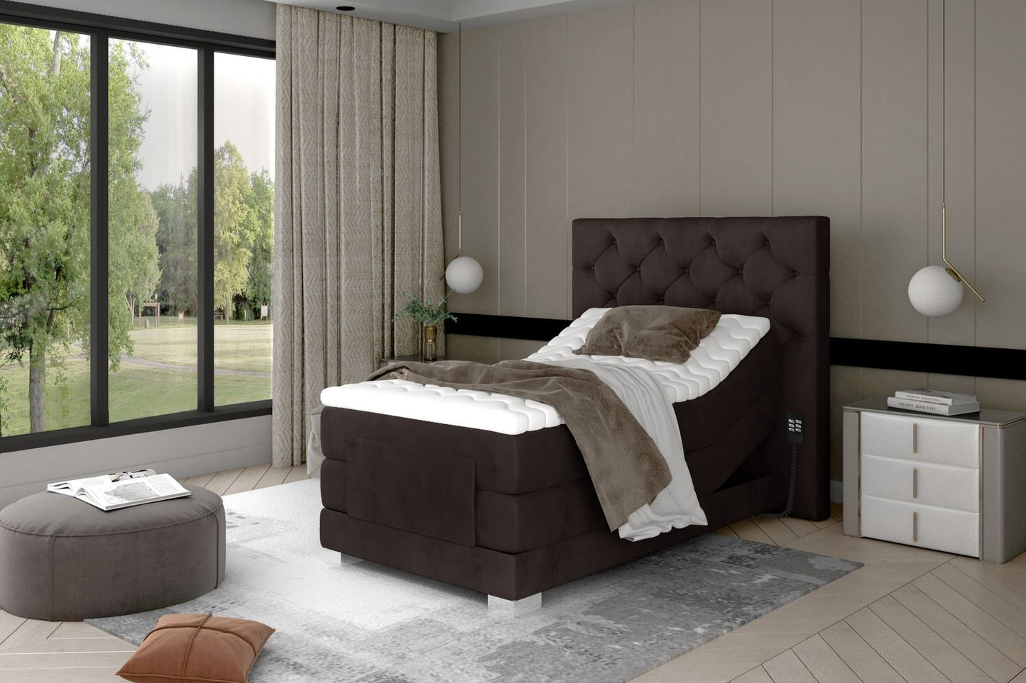 Continental Single Bed Sunderland | size: Length: 217cm, Width: 109cm, Height: 130cm | color: Monolith | image: 1 | variant: 1013604