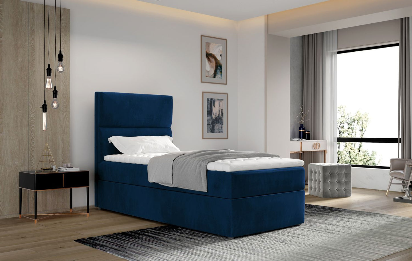 Continental Single Bed Taipei | size: Length: 210cm, Width: 90cm, Height: 108cm | color: Blue | image: 1 | variant: 1013555