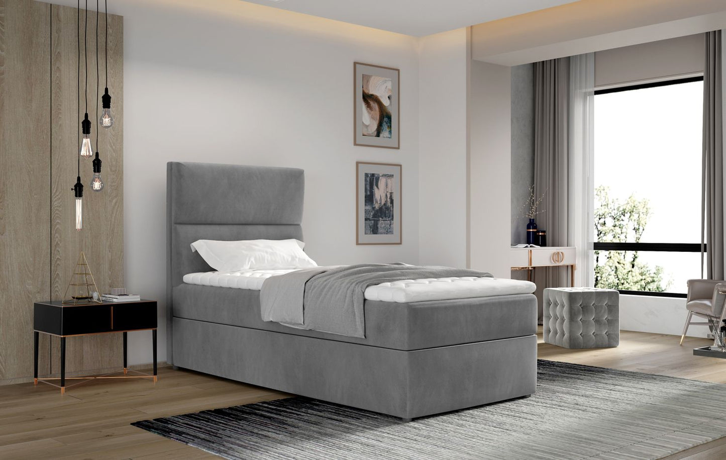 Continental Single Bed Taipei | size: Length: 210cm, Width: 90cm, Height: 108cm | color: Monolith | image: 1 | variant: 1013556