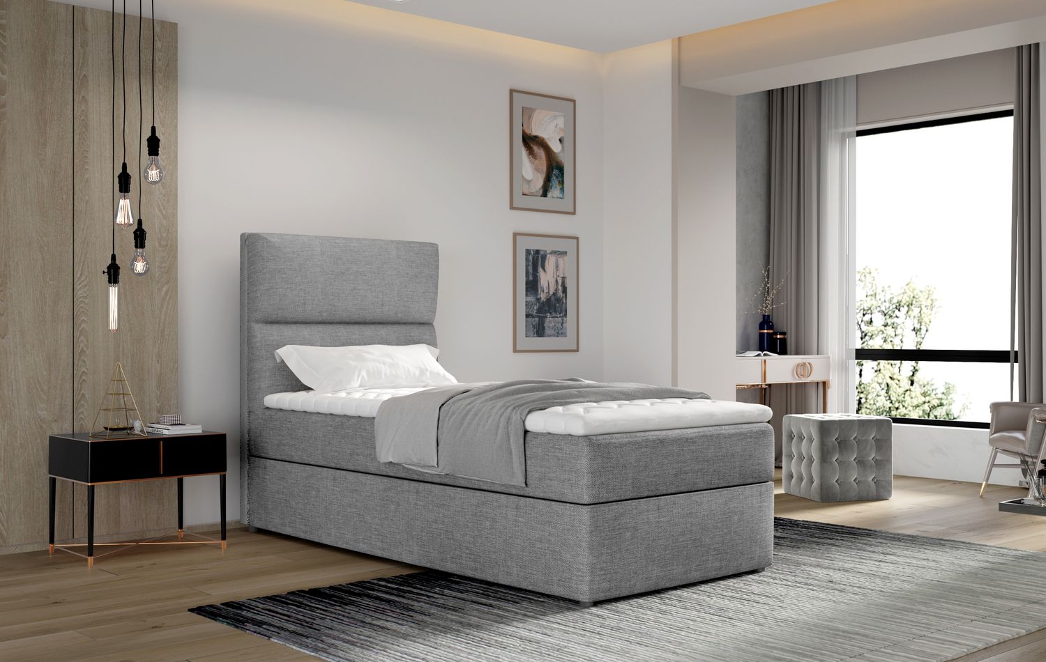 Continental Single Bed Taipei | size: Length: 210cm, Width: 90cm, Height: 108cm | color: Sawana | image: 1 | variant: 1013558