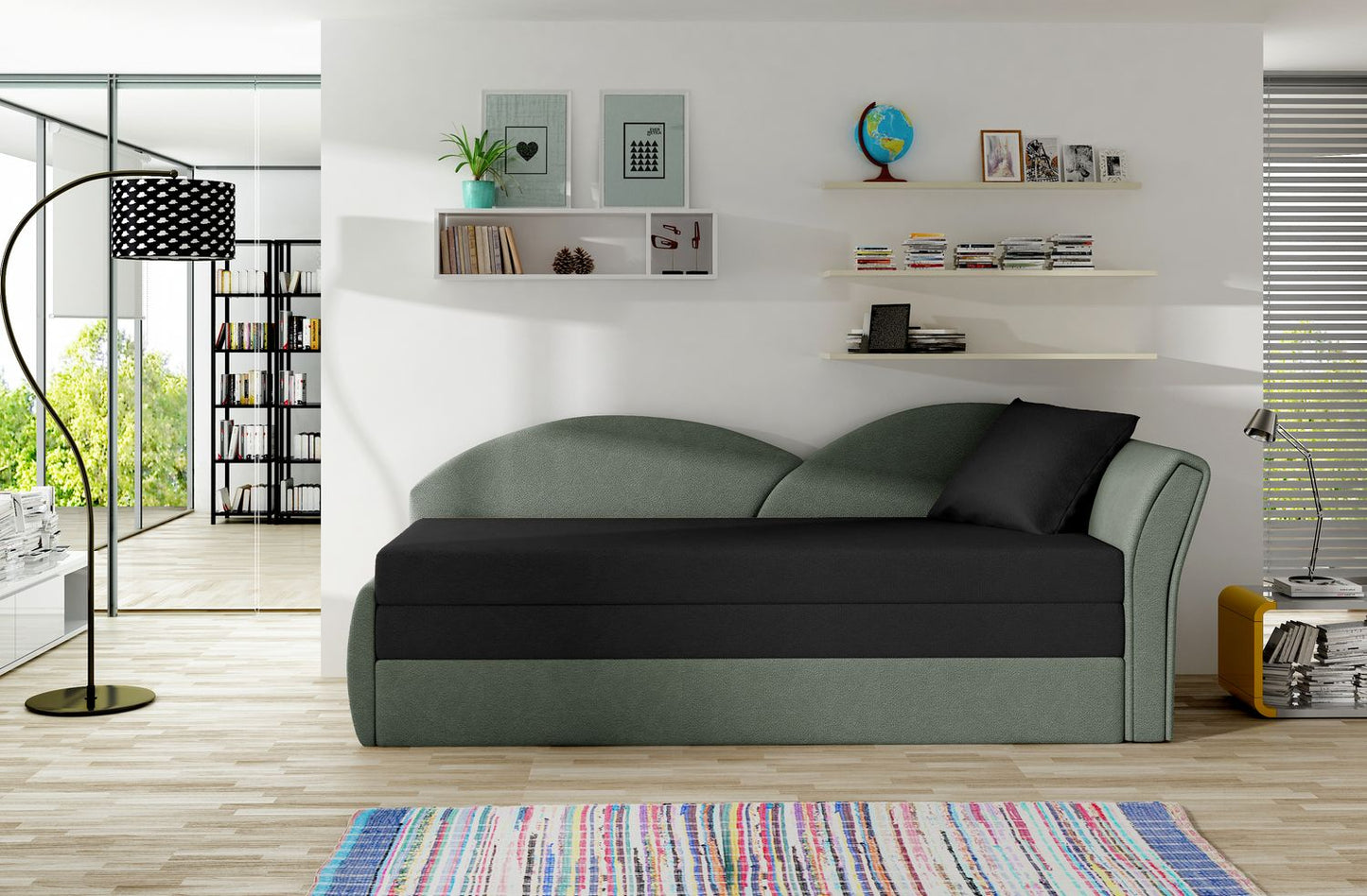 Corner Sleeper Sofa Aga 1 | size: Width: 218cm, Height: 77cm, Depth: 80cm | color: Black/Green | image: 1 | variant: 1014025