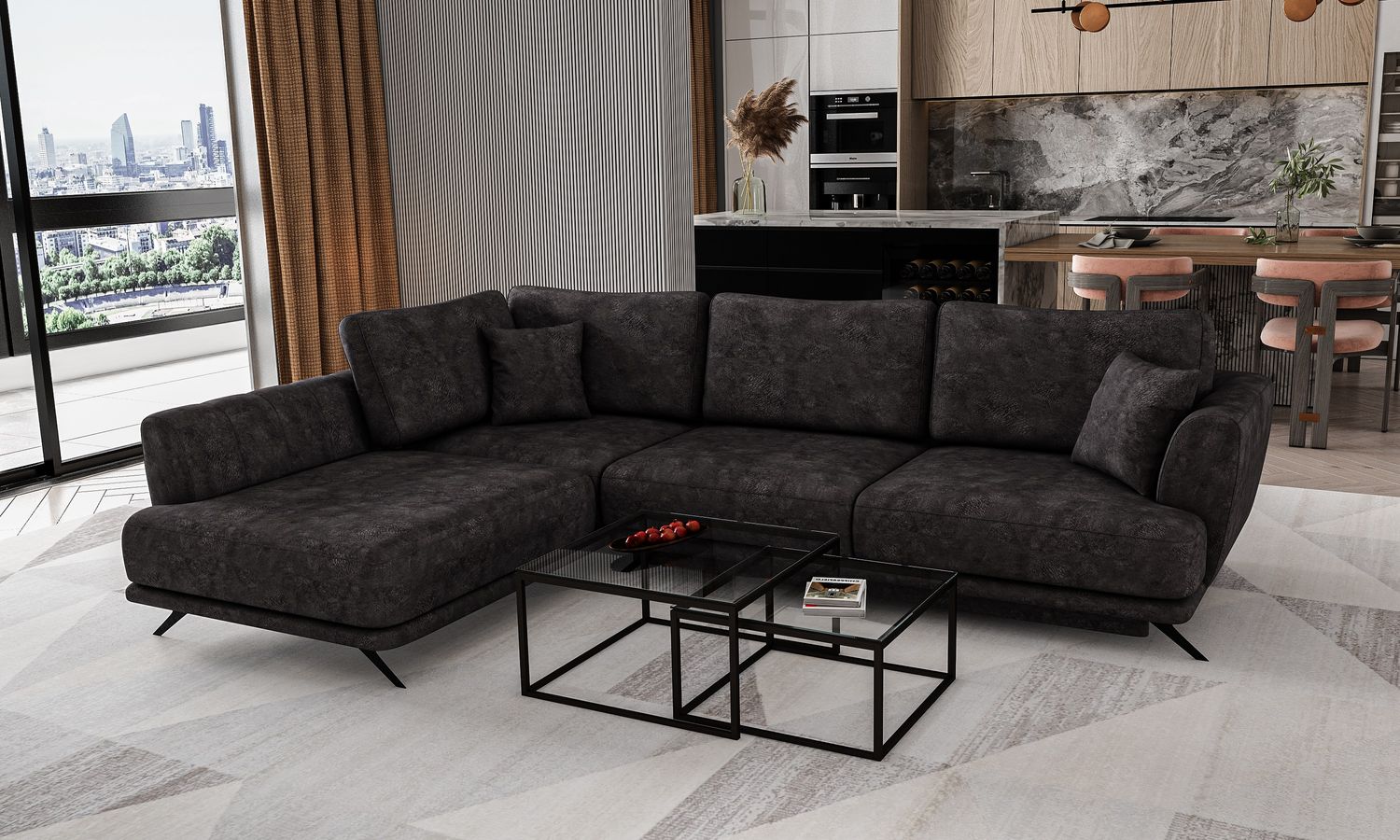 Corner Sleeper Sofa Aviemore 12 | size: Width: 276cm, Height: 90cm, Depth: 191cm | color: Leve | image: 1 | variant: 1015773