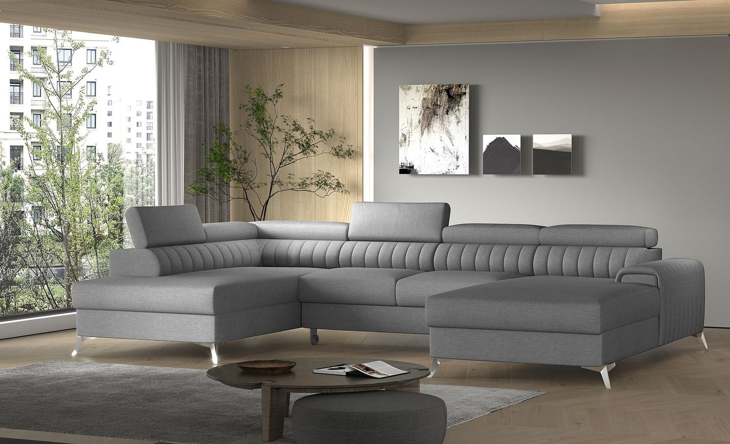 Corner Sleeper Sofa Beverley 1 | size: Width: 354cm, Height: 92cm, Depth: 202cm | color: Flores | image: 1 | variant: 1015664