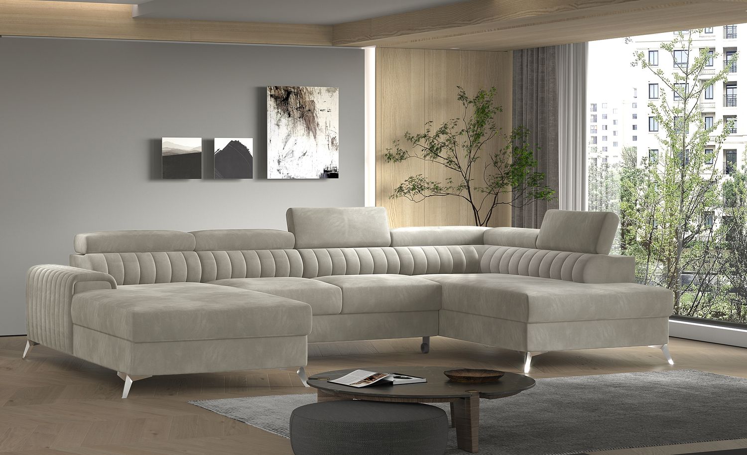 Corner Sleeper Sofa Beverley 27 | size: Width: 347cm, Height: 92cm, Depth: 202cm | color: Sola | image: 1 | variant: 1015690