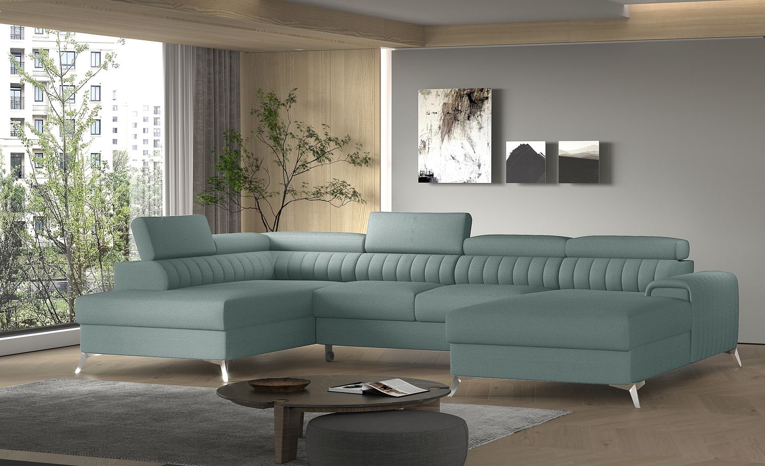 Corner Sleeper Sofa Beverley 6 | size: Width: 354cm, Height: 92cm, Depth: 202cm | color: Savoi | image: 1 | variant: 1015669