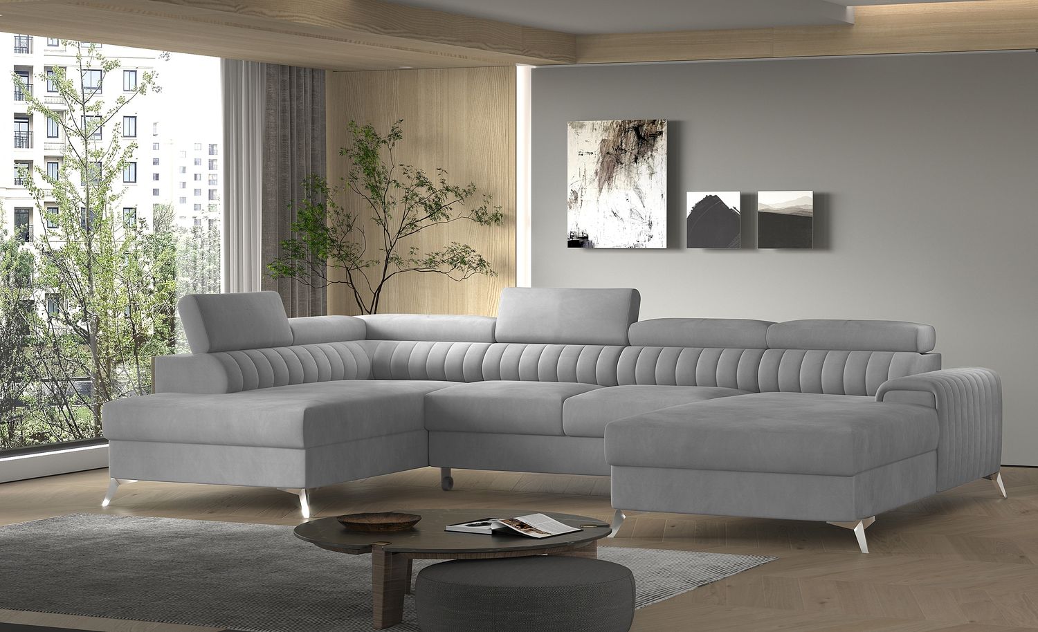 Corner Sleeper Sofa Beverley | size: Width: 347cm, Height: 92cm, Depth: 202cm | color: Nube | image: 1 | variant: 1015663