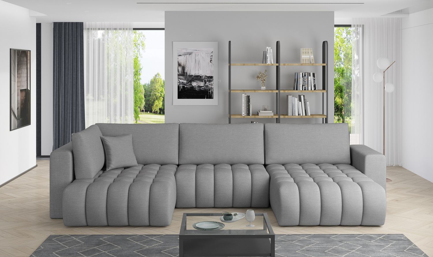Corner Sleeper Sofa Canterbury 24 | size: Width: 350cm, Height: 92cm, Depth: 175cm | color: Flores | image: 1 | variant: 1015236