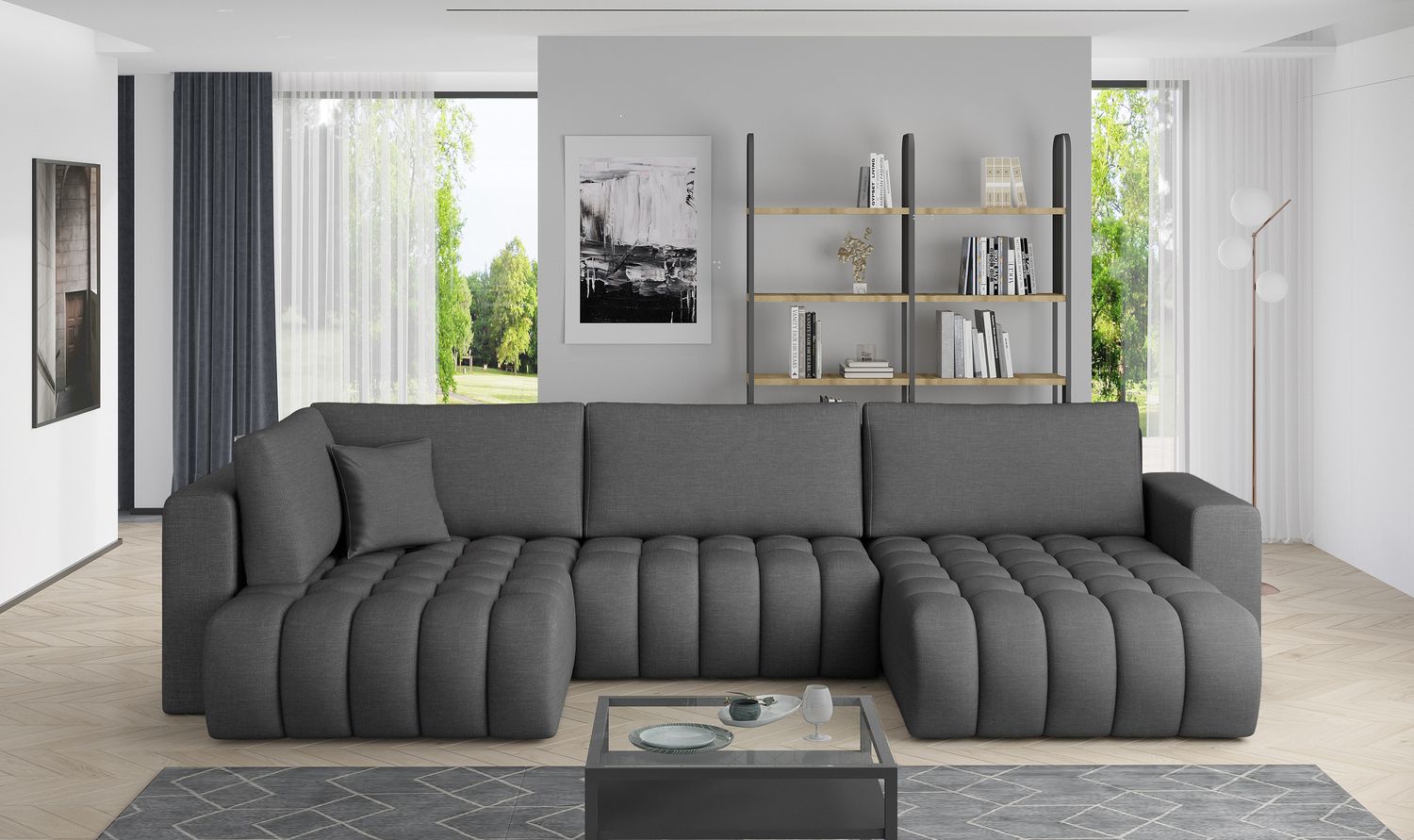 Corner Sleeper Sofa Canterbury 26 | size: Width: 350cm, Height: 92cm, Depth: 175cm | color: Flores | image: 1 | variant: 1015238