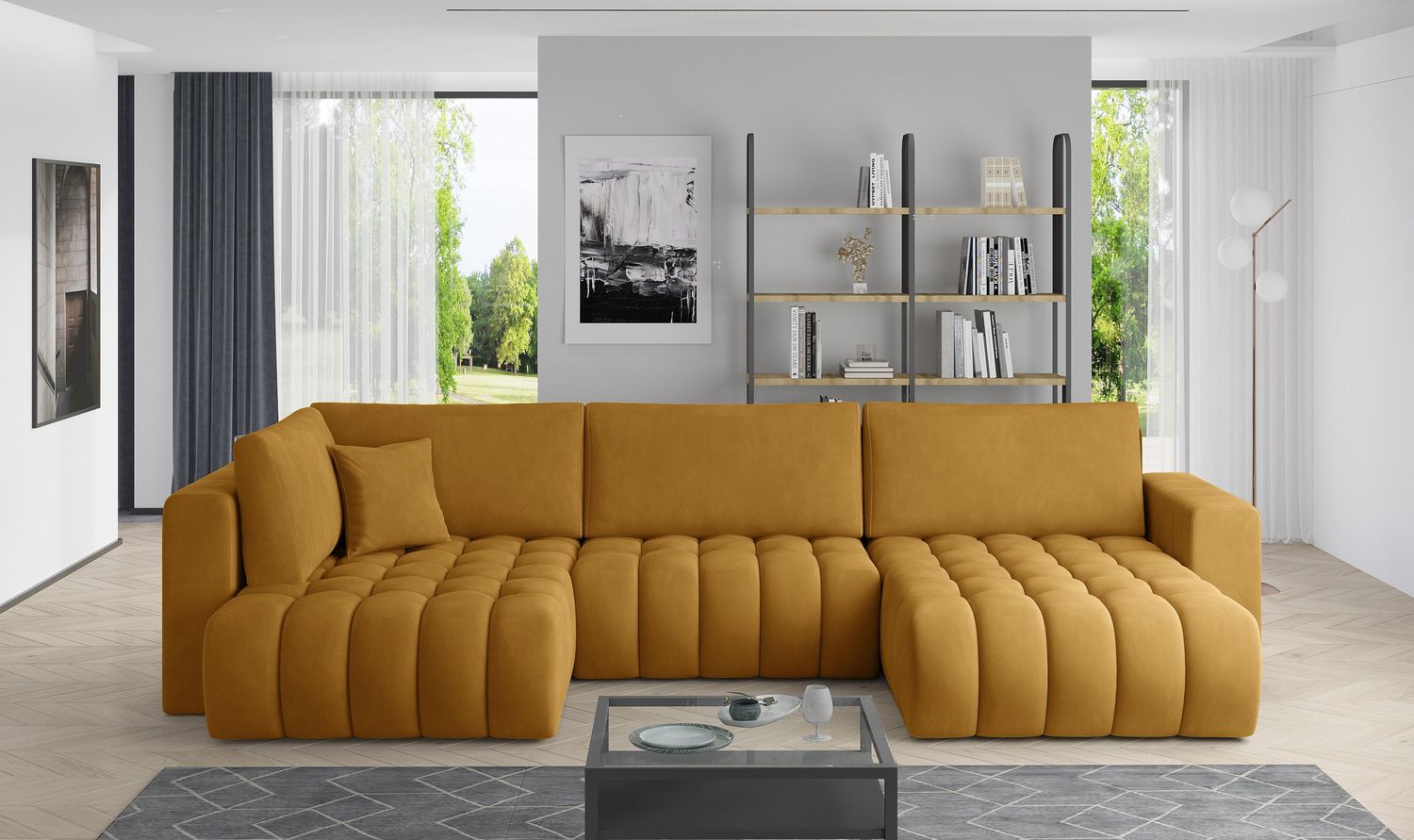 Corner Sleeper Sofa Canterbury 44 | size: Width: 350cm, Height: 92cm, Depth: 175cm | color: Nube | image: 1 | variant: 1015256