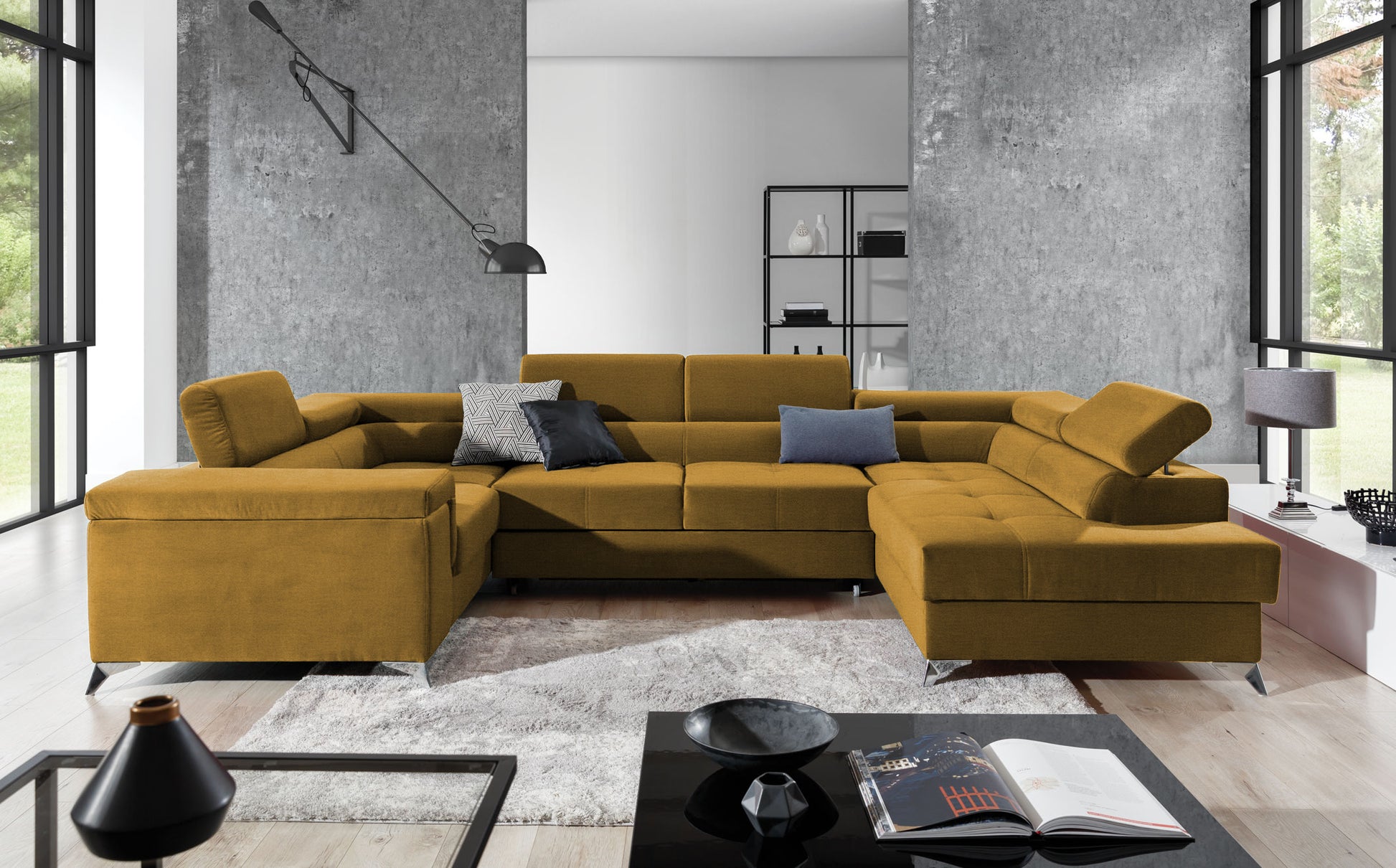 Corner Sleeper Sofa Corby 48 | size: Width: 208cm, Height: 88cm, Depth: 43cm | color: Yellow | image: 1 | variant: 1017462