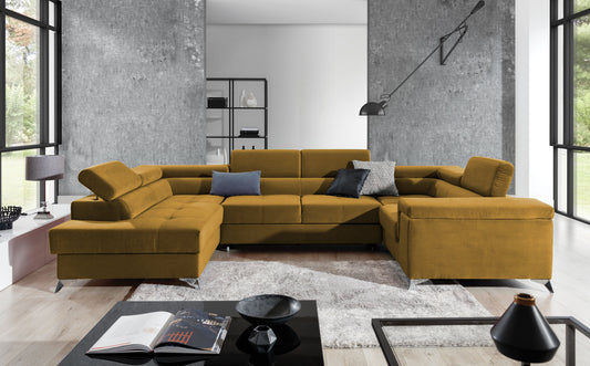 Corner Sleeper Sofa Corby 49 | size: Width: 208cm, Height: 88cm, Depth: 43cm | color: Yellow | image: 1 | variant: 1017463