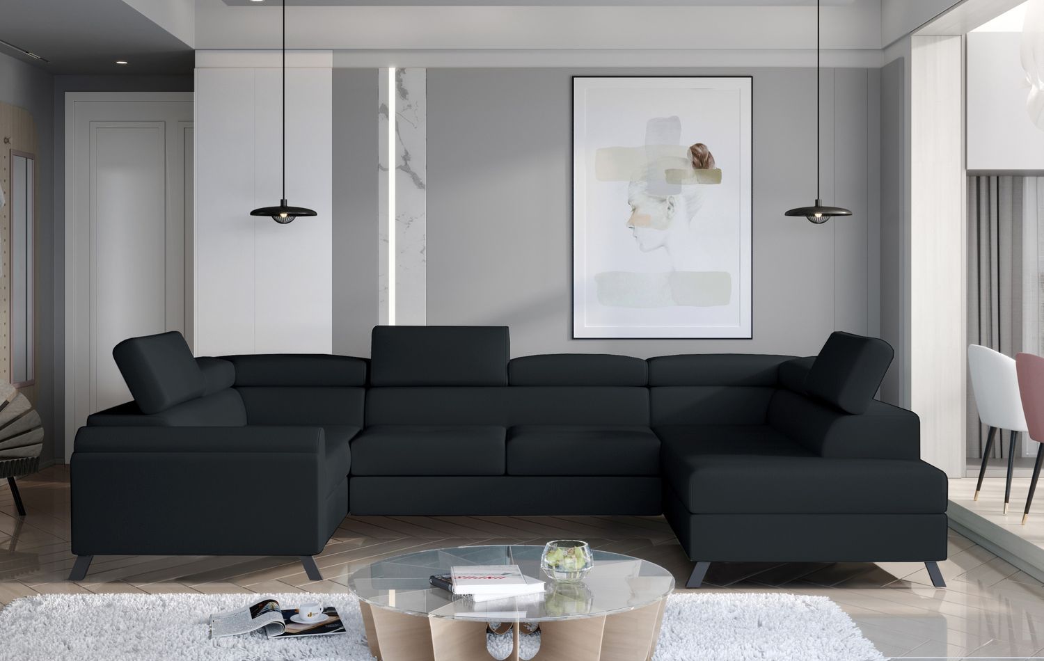 Corner Sleeper Sofa Durham 22 | size: Width: 330cm, Height: 98cm, Depth: 200cm | color: Monolith | image: 1 | variant: 1016531