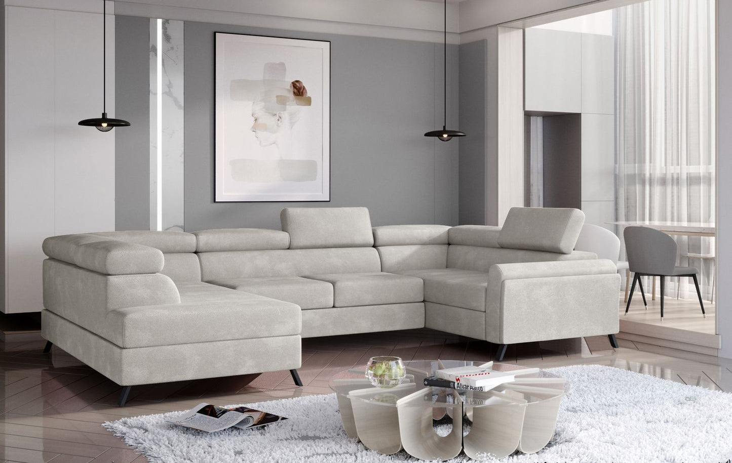 Corner Sleeper Sofa Durham 6 | size: Width: 330cm, Height: 98cm, Depth: 200cm | color: Paros | image: 1 | variant: 1016515