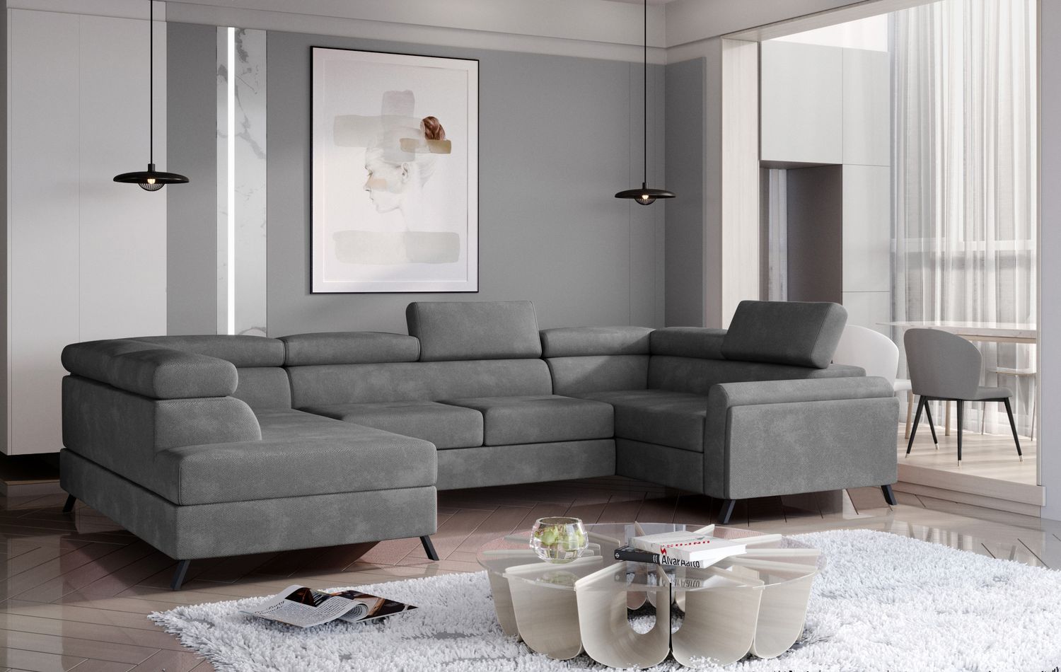 Corner Sleeper Sofa Durham 8 | size: Width: 330cm, Height: 98cm, Depth: 200cm | color: Paros | image: 1 | variant: 1016517