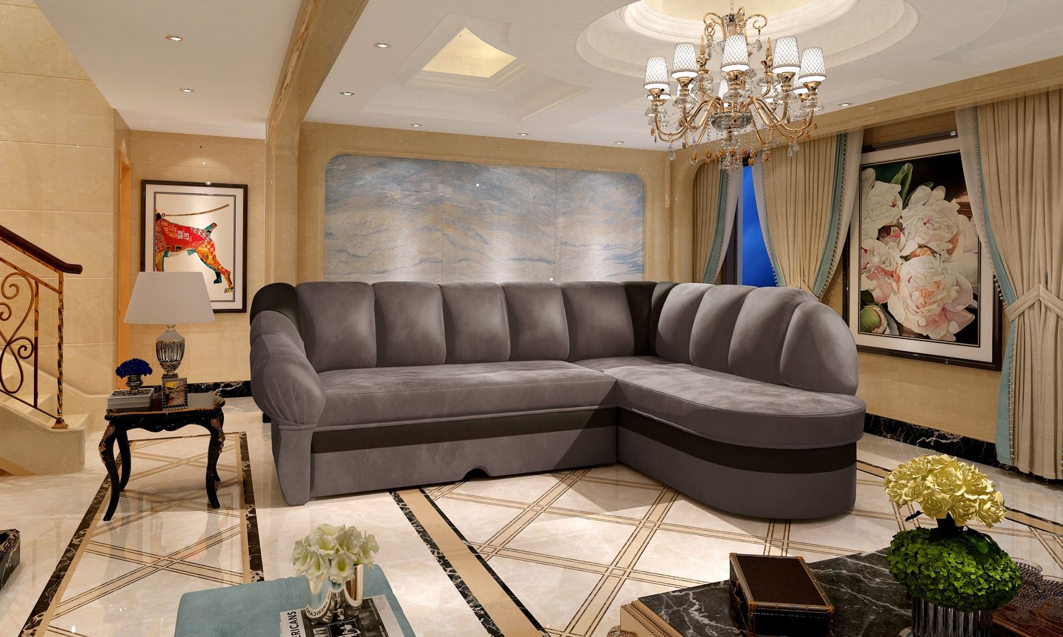 Corner Sleeper Sofa East Hertford 25 | size: Width: 250cm, Height: 85cm, Depth: 180cm | color: Monolith | image: 1 | variant: 1015132