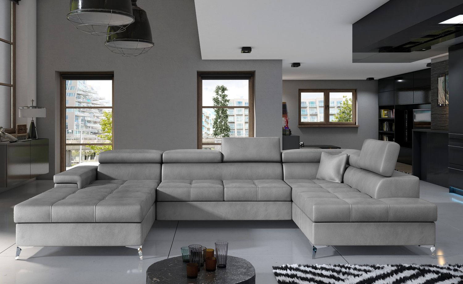 Corner Sleeper Sofa Eduardo 34 | size: Width: 345cm, Height: 90cm, Depth: 60cm | color: Monolith | image: 1 | variant: 1015472