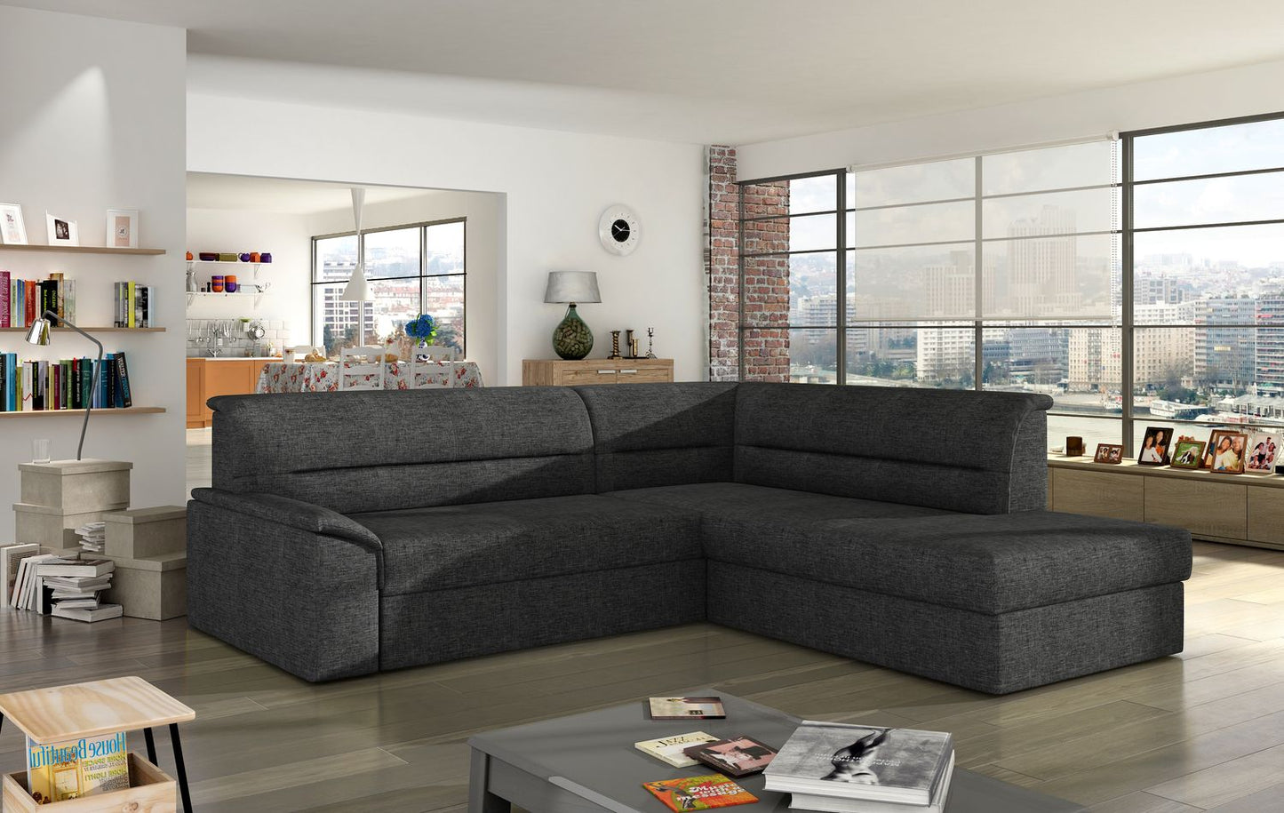 Corner Sleeper Sofa Elano 1 | size: Width: 212cm, Height: 90cm, Depth: 65cm | color: Sawana | image: 1 | variant: 1015488