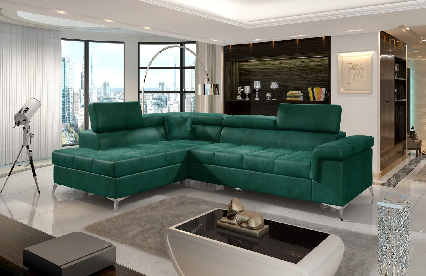Corner Sleeper Sofa Eridano 36 | size: Width: 275cm, Height: 90cm, Depth: 202cm | color: Green | image: 1 | variant: 1015539