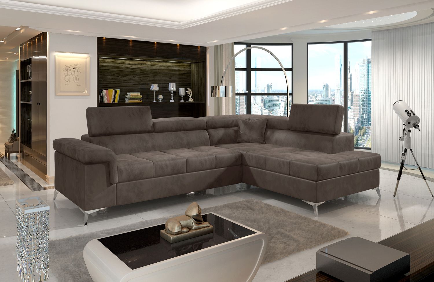 Corner Sleeper Sofa Eridano 7 | size: Width: 275cm, Height: 90cm, Depth: 202cm | color: Beige | image: 1 | variant: 1015510