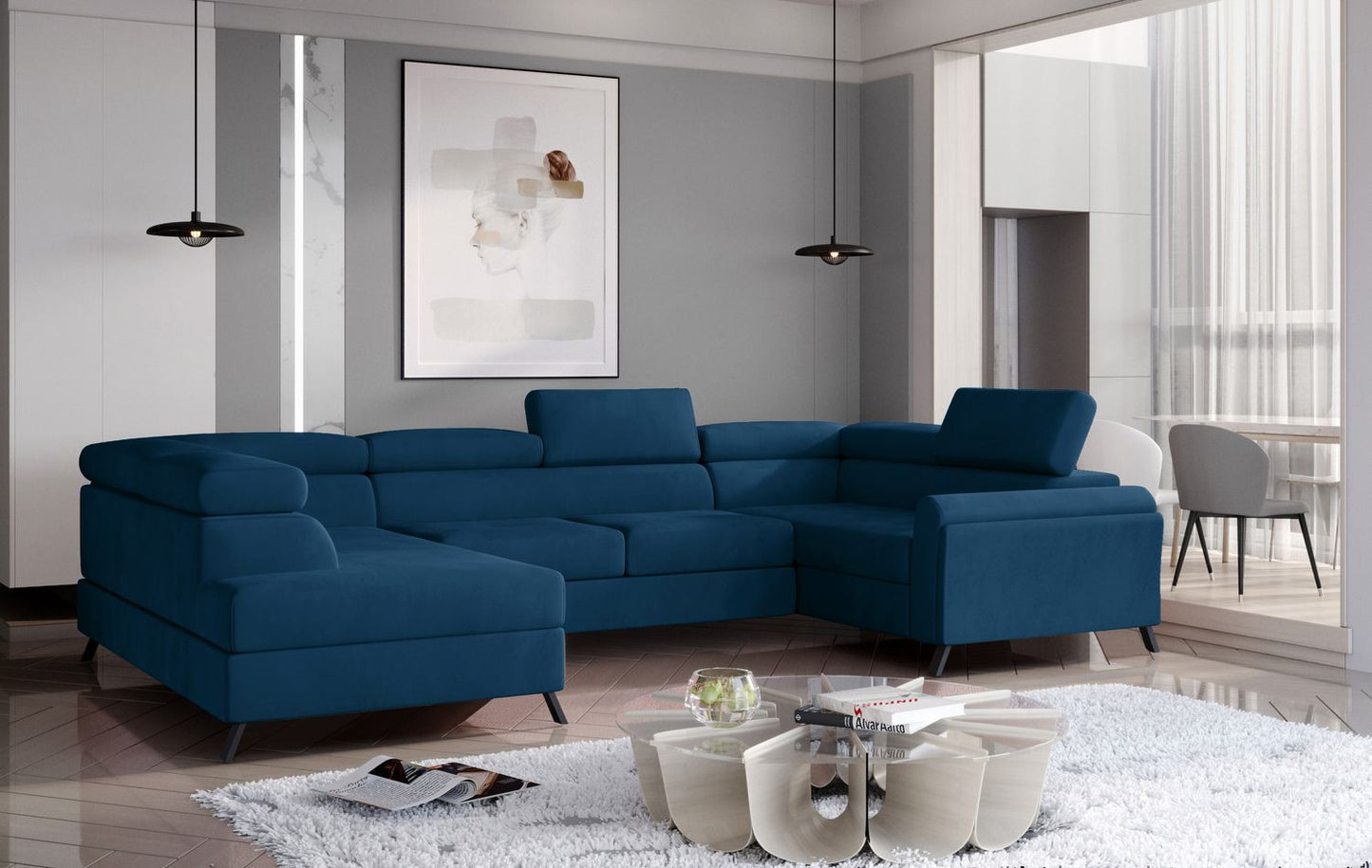 Corner Sleeper Sofa Escada 3 | size: Width: 330cm, Height: 98cm, Depth: 200cm | color: Blue | image: 1 | variant: 1015566