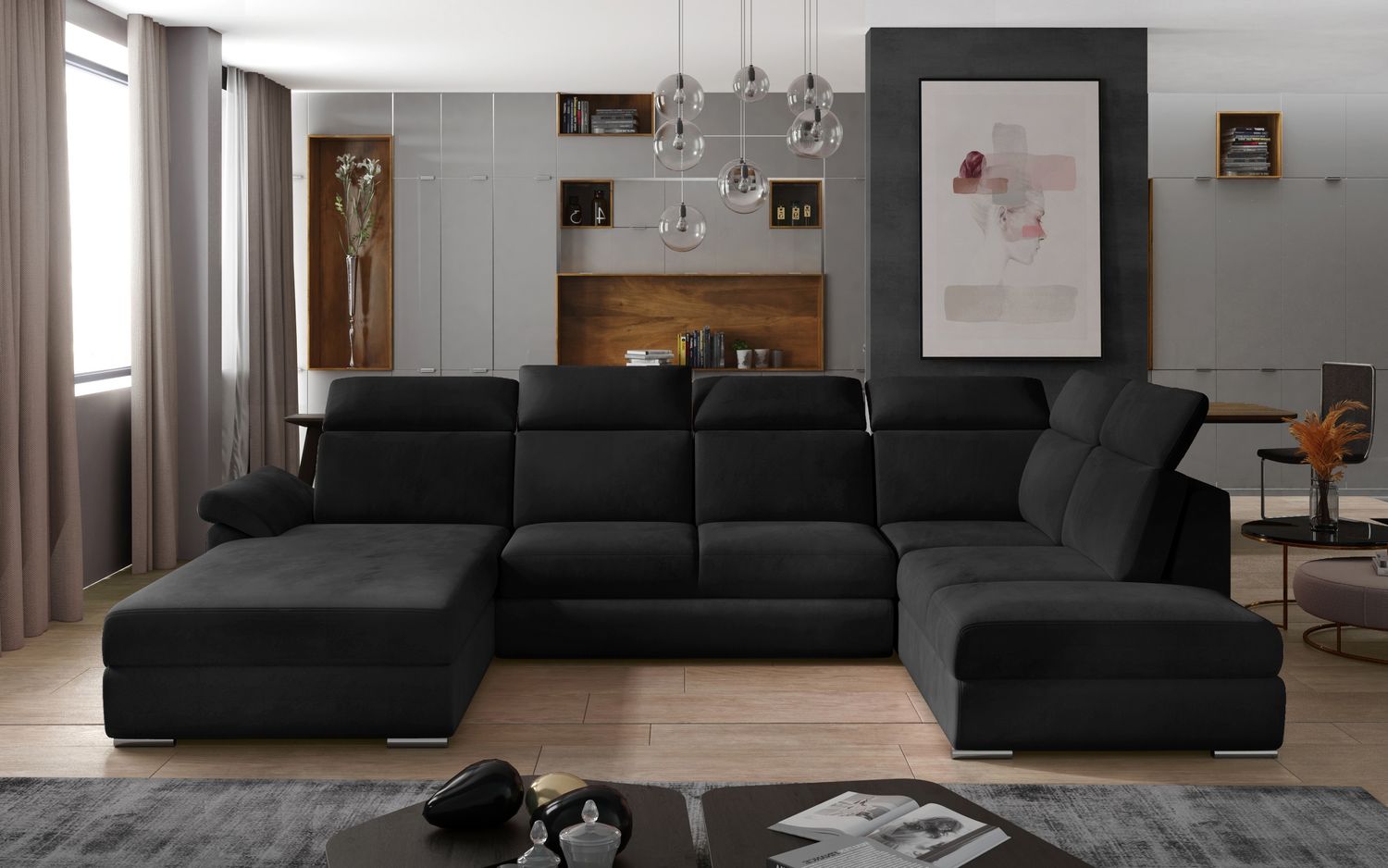 Corner Sleeper Sofa Evanell 36 | size: Width: 336cm, Height: 102cm, Depth: 216cm | color: Mat/Velvet | image: 1 | variant: 1015643