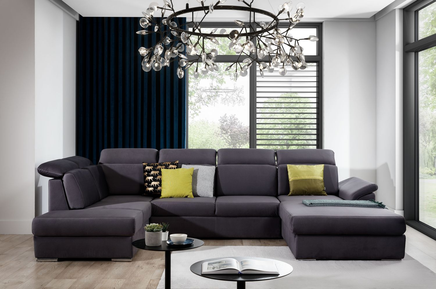 Corner Sleeper Sofa Evanell 38 | size: Width: 336cm, Height: 102cm, Depth: 216cm | color: Monolith | image: 1 | variant: 1015645