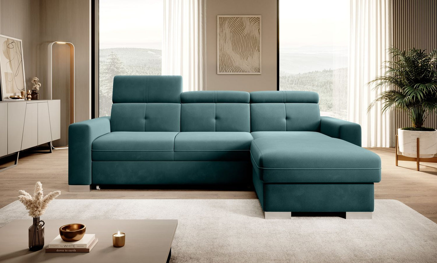 Corner Sleeper Sofa Fresia 70 | size: Width: 247cm, Height: 104cm, Depth: 176cm | color: Velvetmat | image: 1 | variant: 1014574