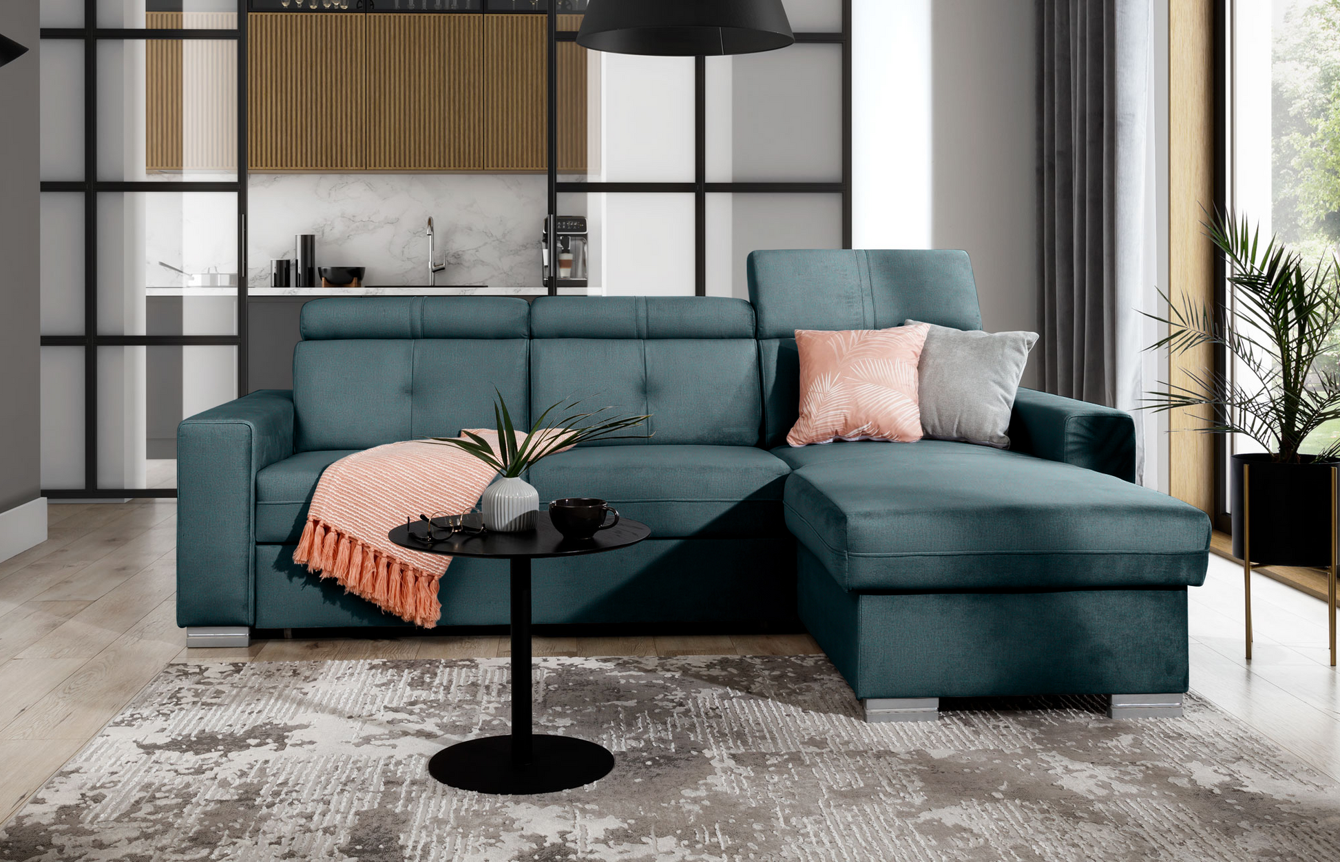 Corner Sleeper Sofa Fresia 78 | size: Width: 247cm, Height: 104cm, Depth: 176cm | color: Monolith | image: 1 | variant: 1014582