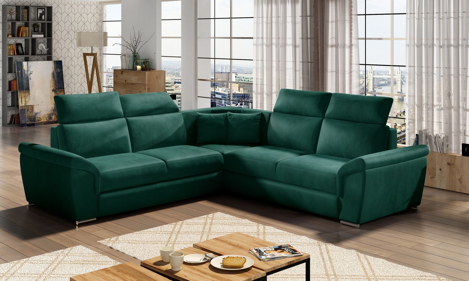Corner Sleeper Sofa Grantham 19 | size: Width: 268cm, Height: 102cm, Depth: 268cm | color: Green | image: 1 | variant: 1016655
