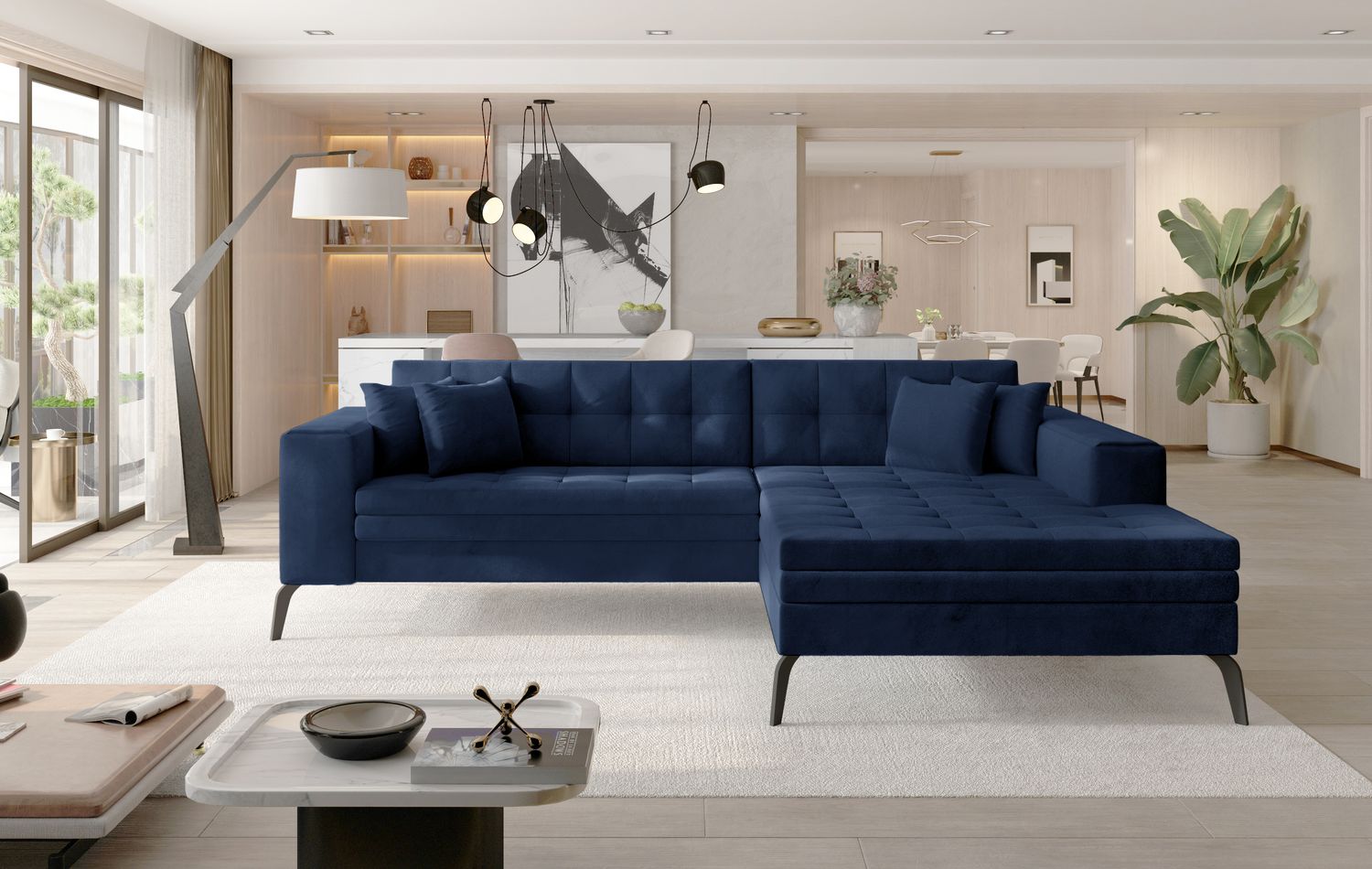 Corner Sleeper Sofa Grantown 43 | size: Width: 292cm, Height: 80cm, Depth: 196cm | color: Blue | image: 1 | variant: 1017398