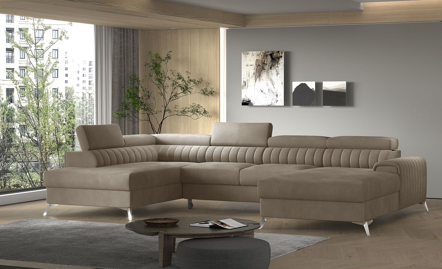 Corner Sleeper Sofa Lacante 10 | size: Width: 354cm, Height: 92cm, Depth: 202cm | color: Nube | image: 1 | variant: 1014727