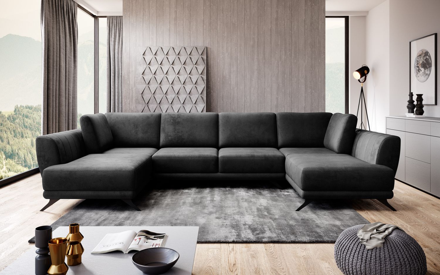 Corner Sleeper Sofa Larco 11 | size: Width: 362cm, Height: 90cm, Depth: 191cm | color: Nube | image: 1 | variant: 1014685
